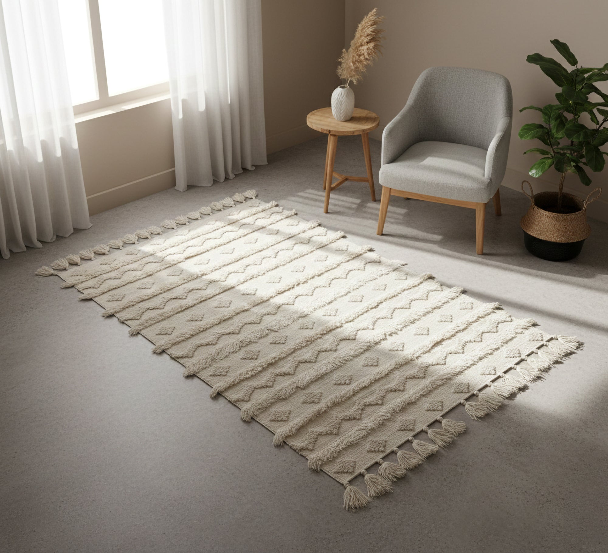 Handwoven rug with short fringes - Vitrine Furniture - Accessories