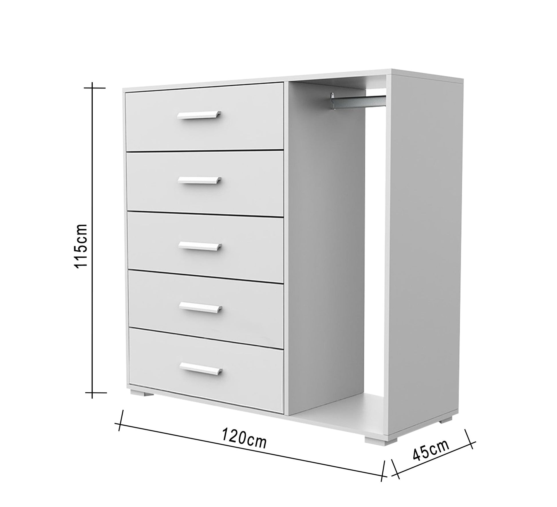 Hanger unit 120 with 5 drawers and an open hanging shelf - Vitrine Furniture - Furniture