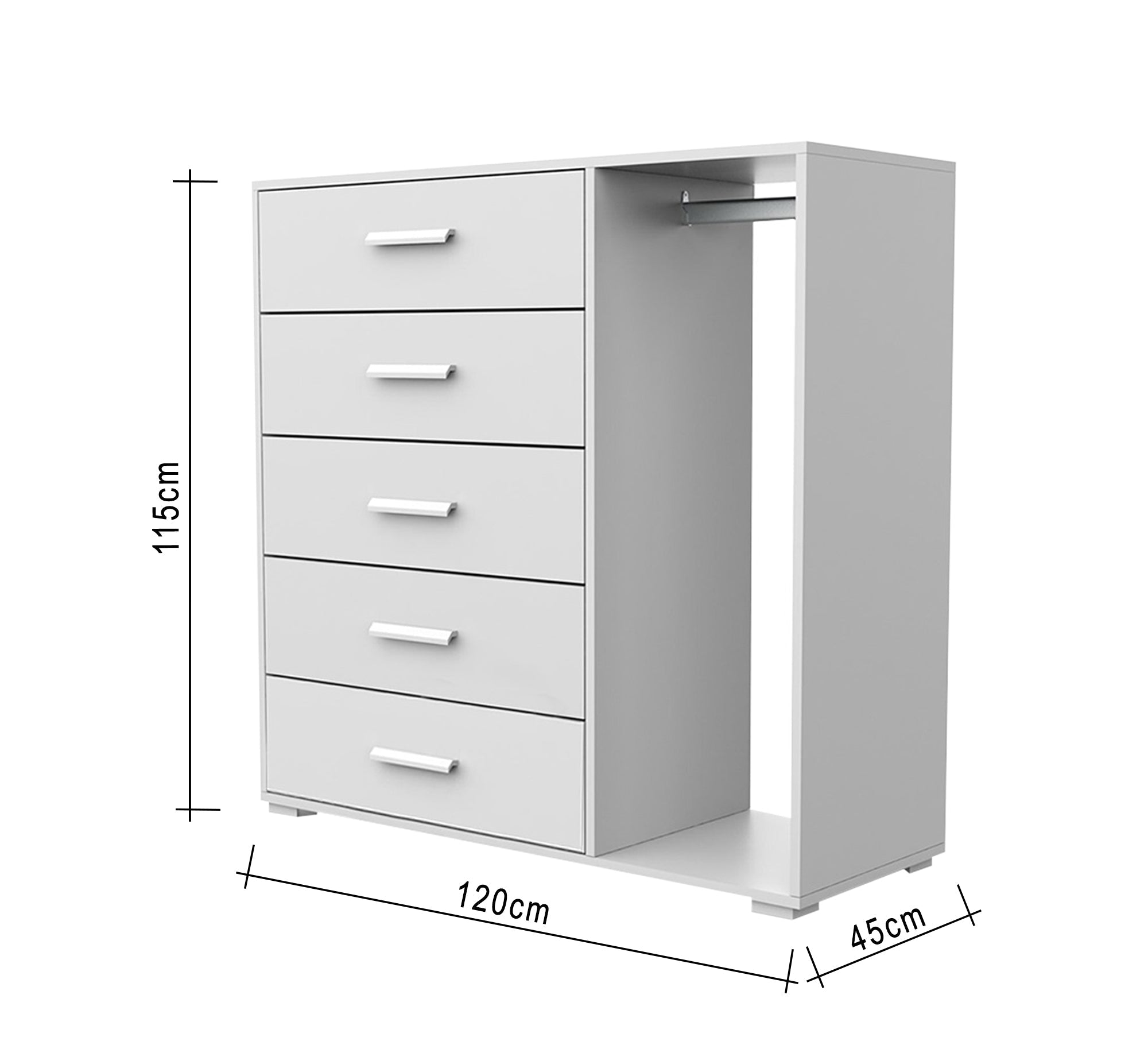 Hanger unit 120 with 5 drawers and an open hanging shelf - Vitrine Furniture - Furniture