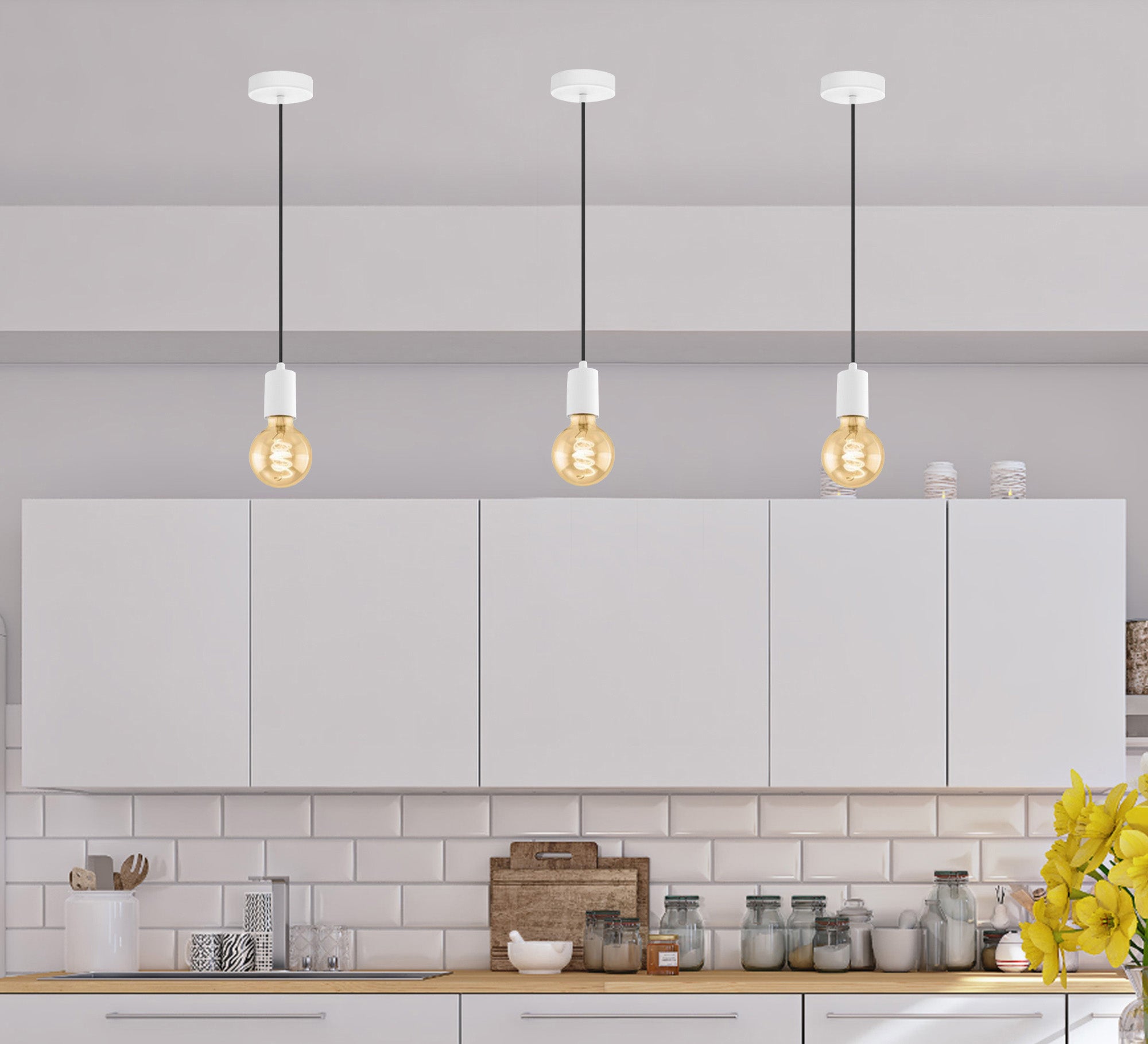 Hanging in white with a decorative bulb - Vitrine Furniture - Lighting