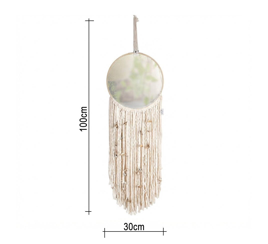 Hanging mirror with a beige macrame pendant - Vitrine Furniture - Mirrors