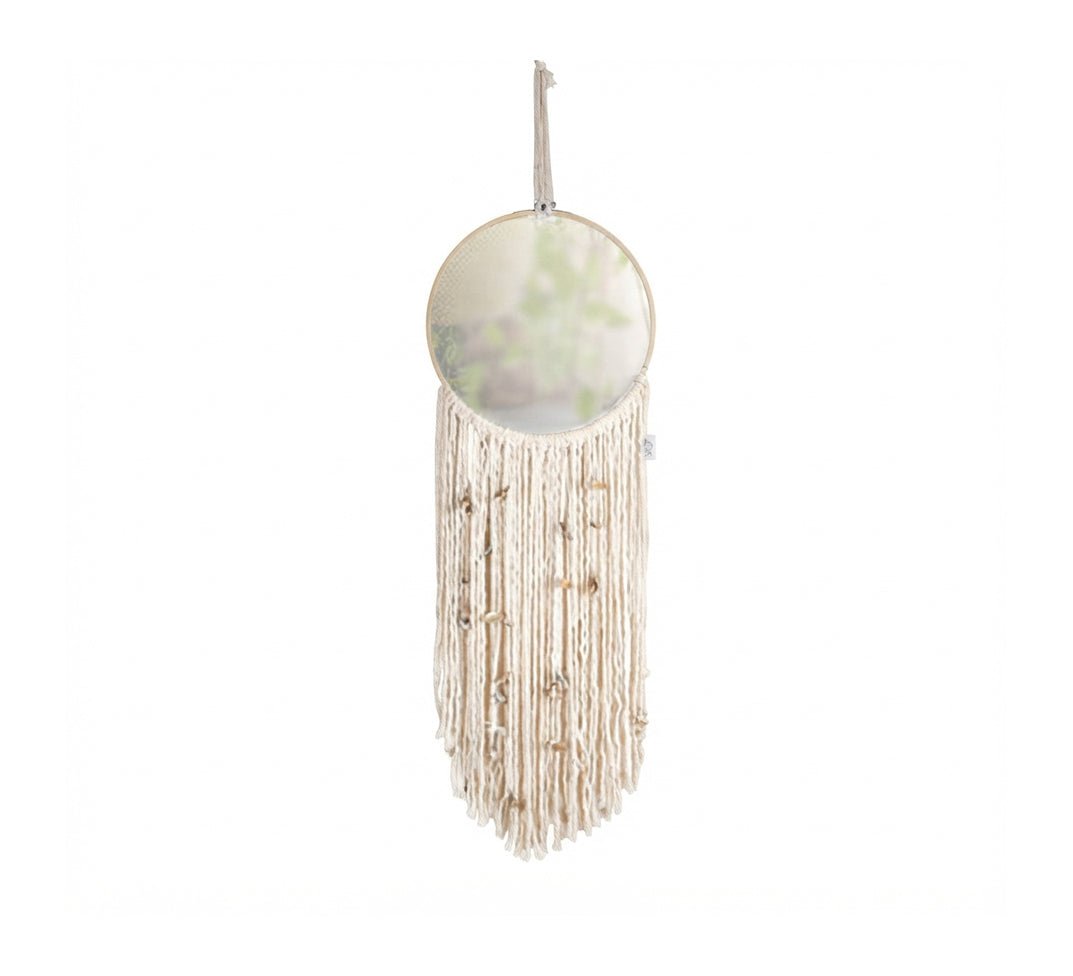 Hanging mirror with a beige macrame pendant - Vitrine Furniture - Mirrors