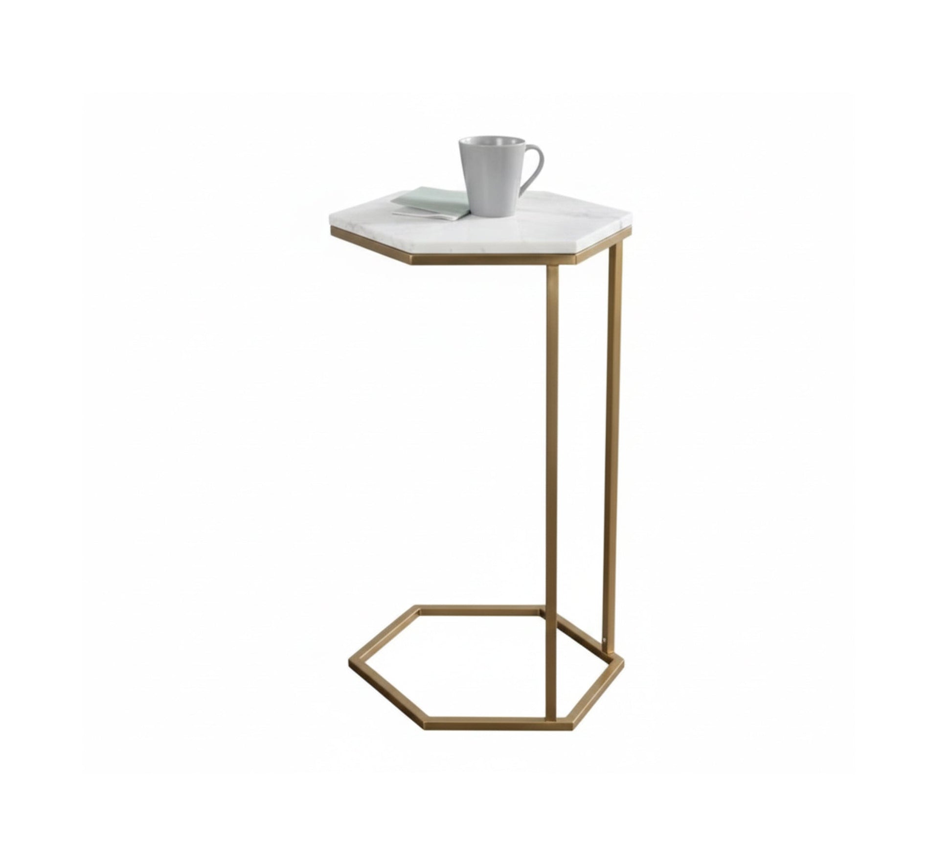 Hexagonal marble side table with a gold frame - Vitrine Furniture - Furniture