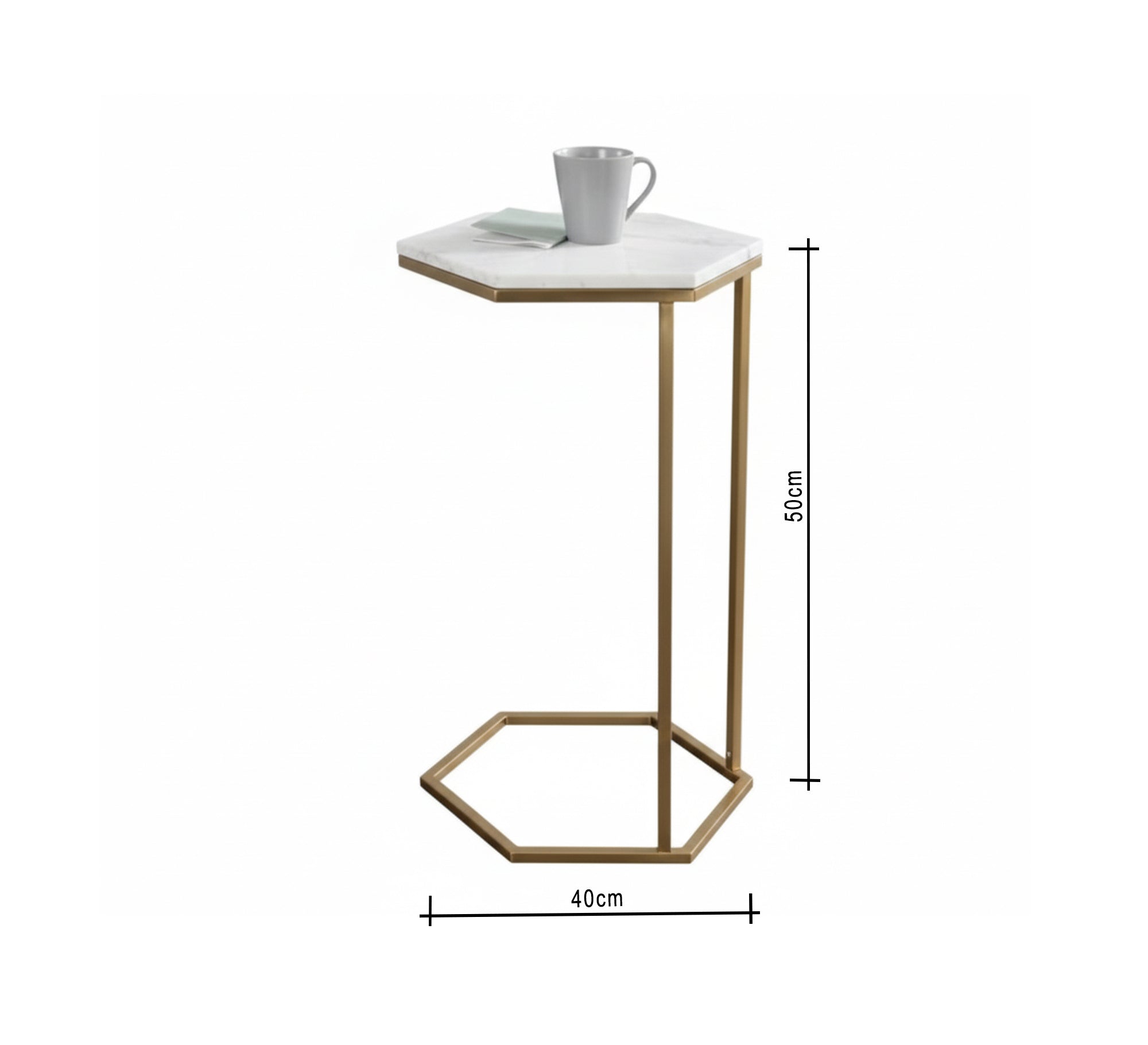 Hexagonal marble side table with a gold frame - Vitrine Furniture - Furniture