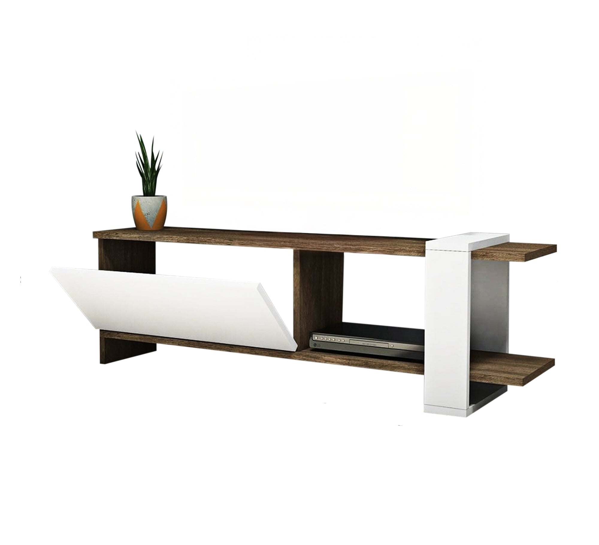 Home Elegance: Sleek White & Dark Brown TV Table - Vitrine Furniture - Furniture