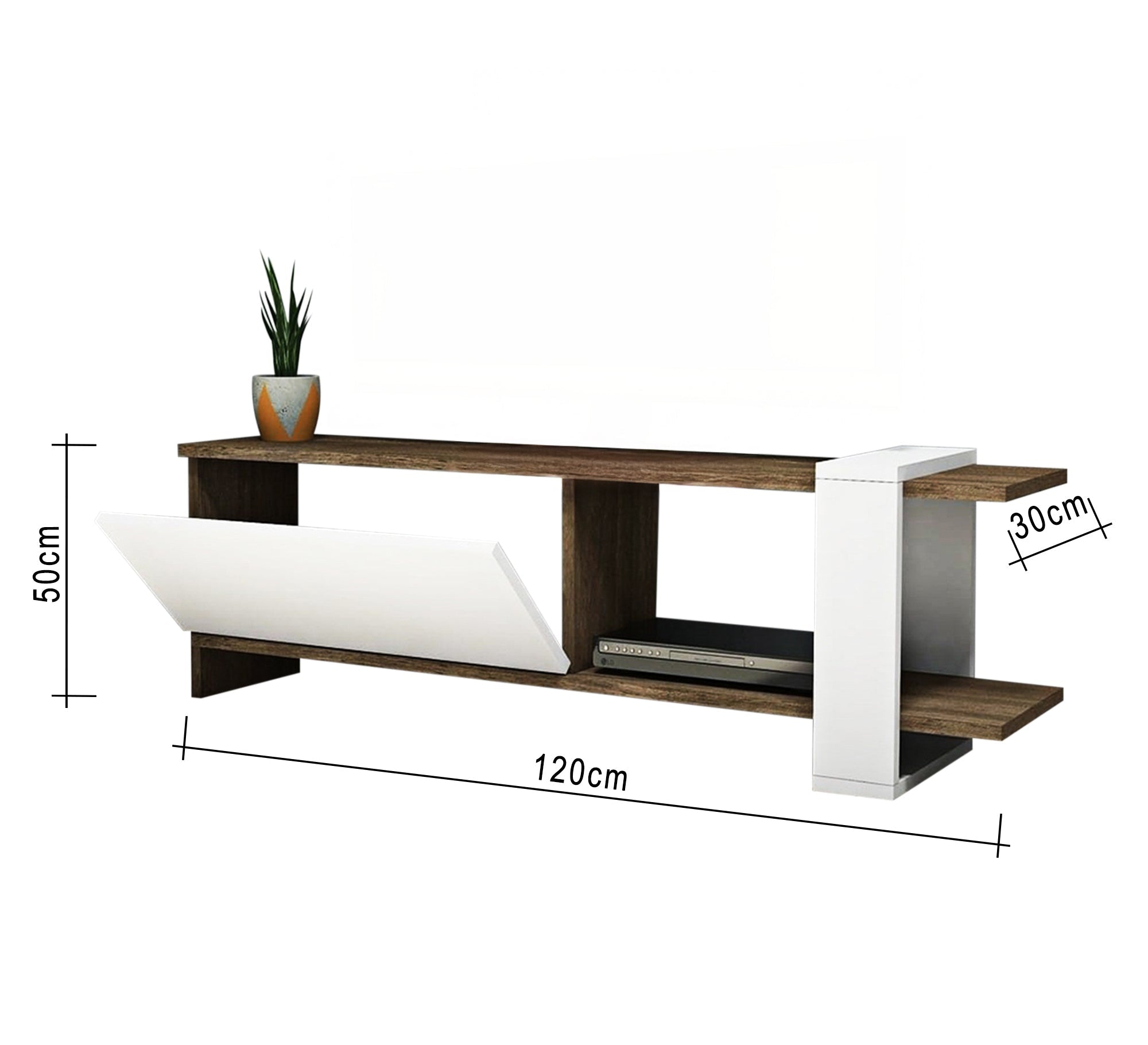 Home Elegance: Sleek White & Dark Brown TV Table - Vitrine Furniture - Furniture
