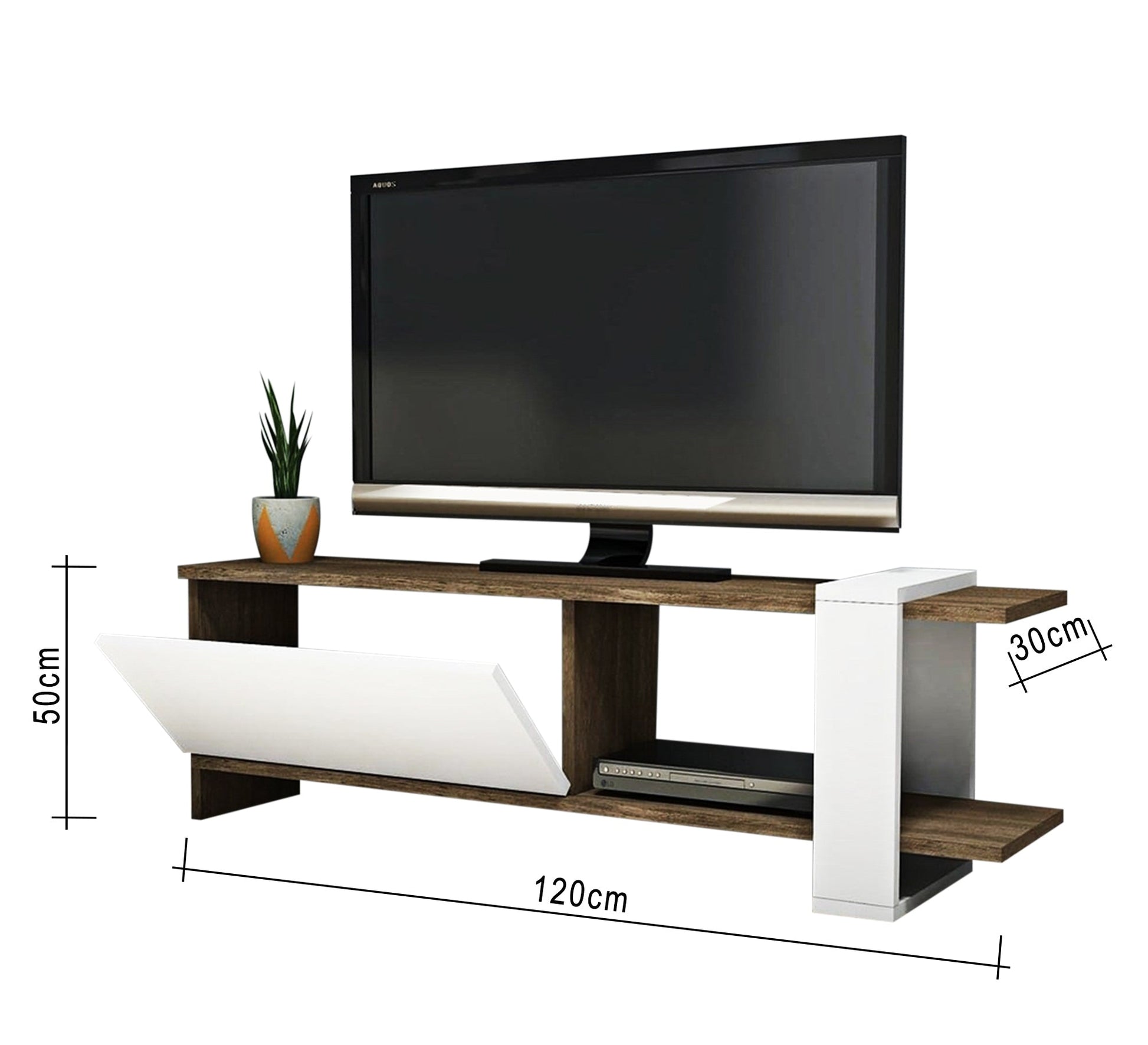 Home Elegance: Sleek White & Dark Brown TV Table - Vitrine Furniture - Furniture