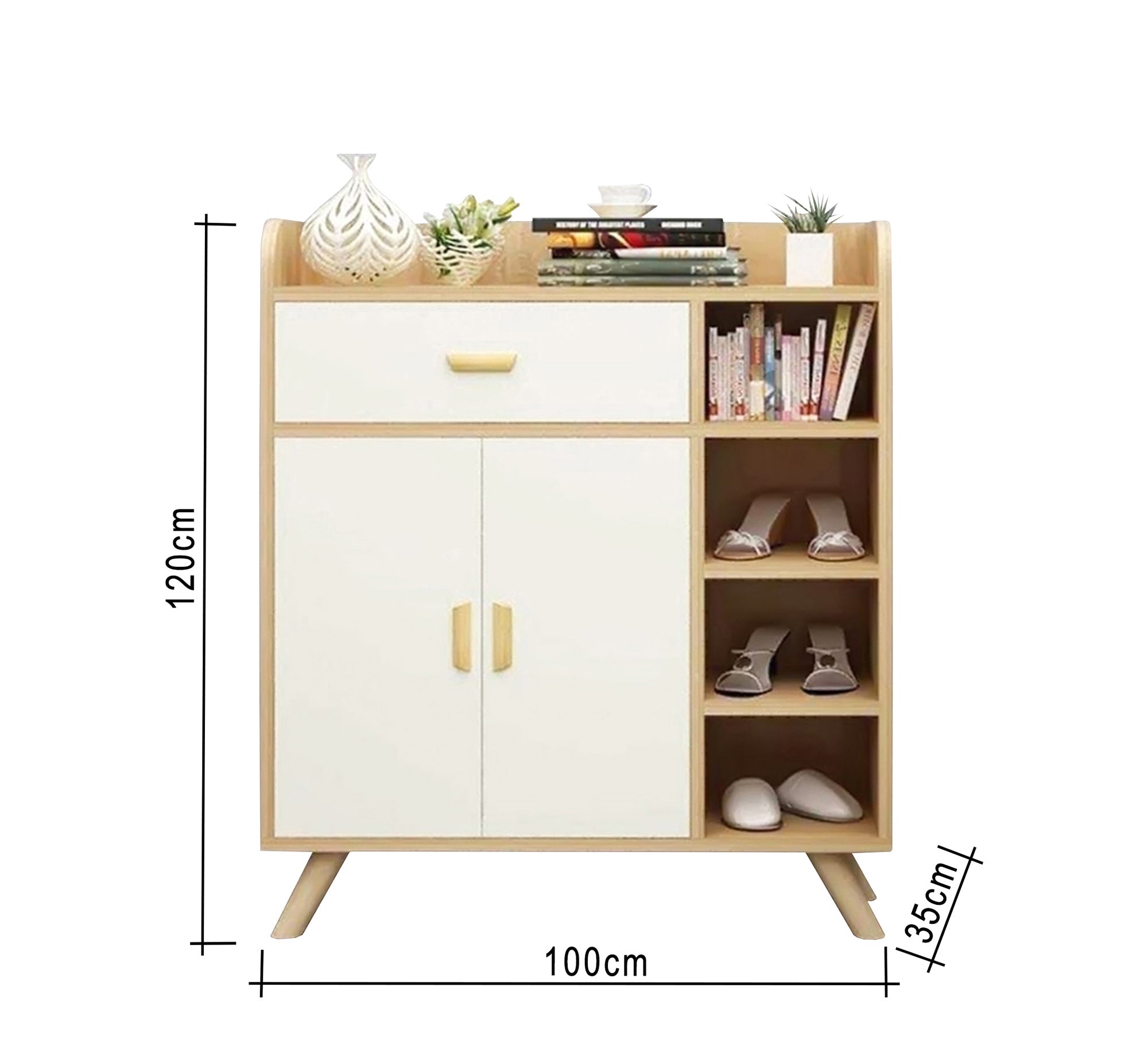 Home Style White Shoe Cabinet with Sleek Side Shelves - Vitrine Furniture - Shoe Racks