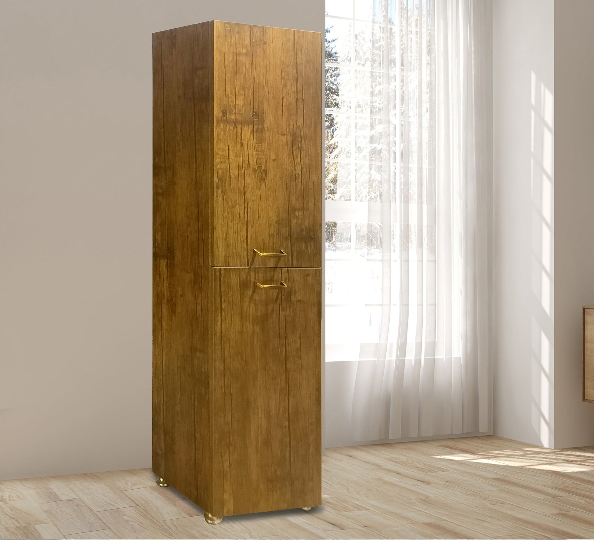 Homely Brown Storage Cupboard - Dual Vertical Doors, Sleek & Stylish - Vitrine Furniture - Wall shelves