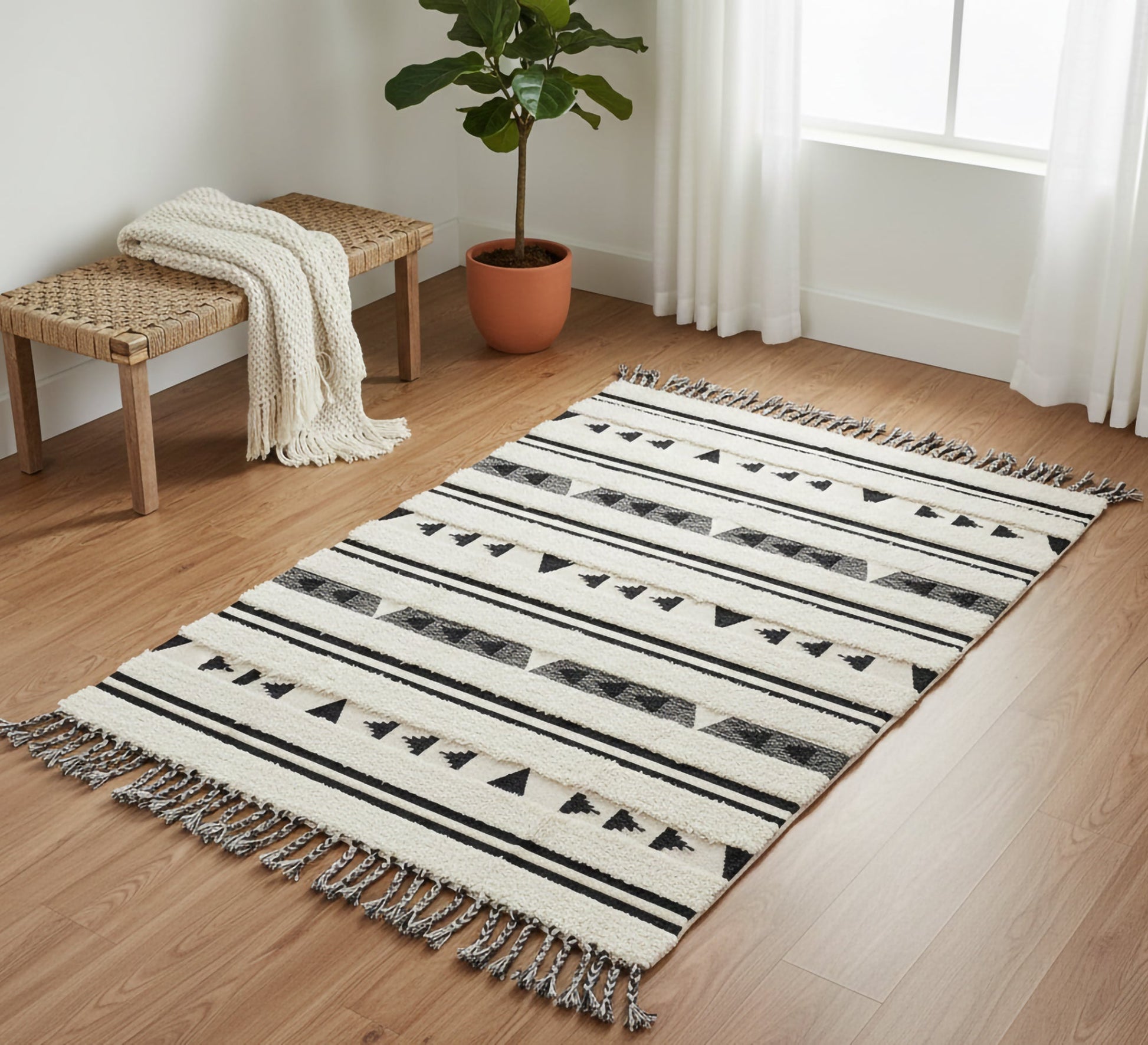 Horizontally striped pile rug with triangle pattern - Vitrine Furniture - Accessories