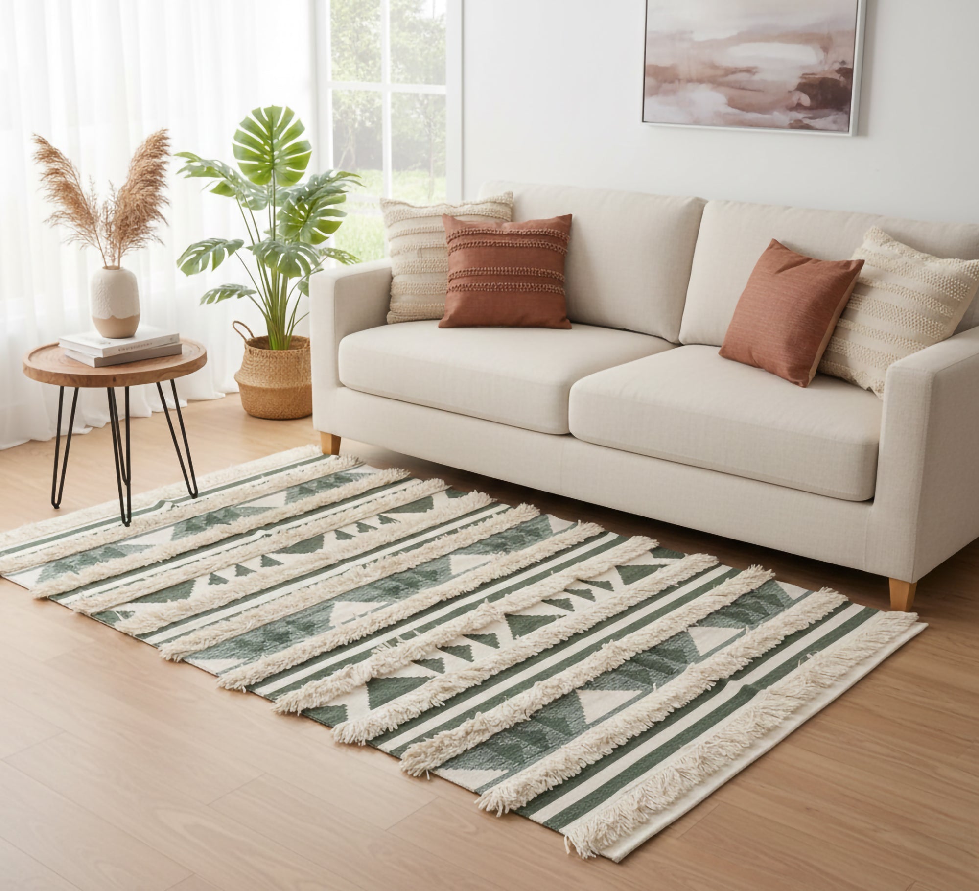 Horizontally striped pile rug with triangle patterns - Vitrine Furniture - Accessories