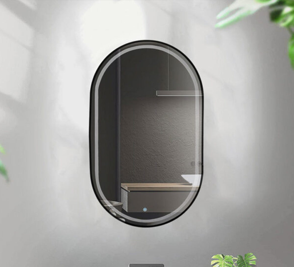 Illuminated black frame capsule mirror - Vitrine Furniture - Mirrors