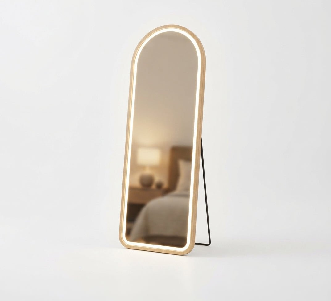 Illuminated curved floor mirror with a stand - Vitrine Furniture - Mirrors
