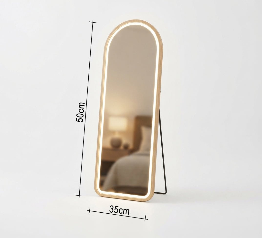 Illuminated curved floor mirror with a stand - Vitrine Furniture - Mirrors