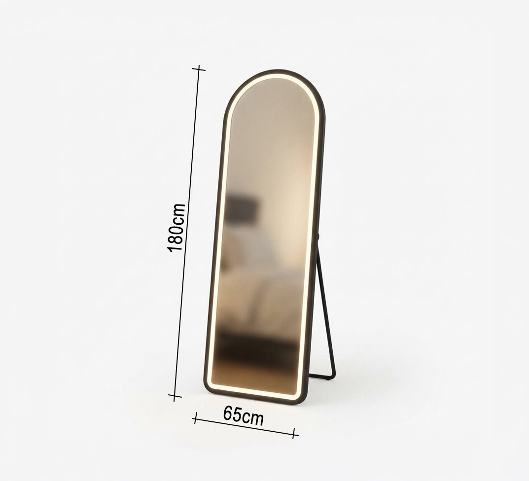 Illuminated curved floor mirror with a stand - Vitrine Furniture - Mirrors