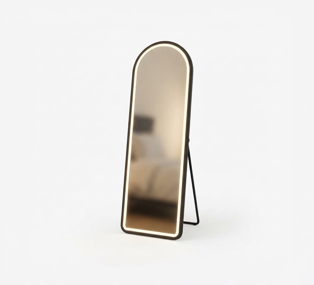 Illuminated curved floor mirror with a stand - Vitrine Furniture - Mirrors