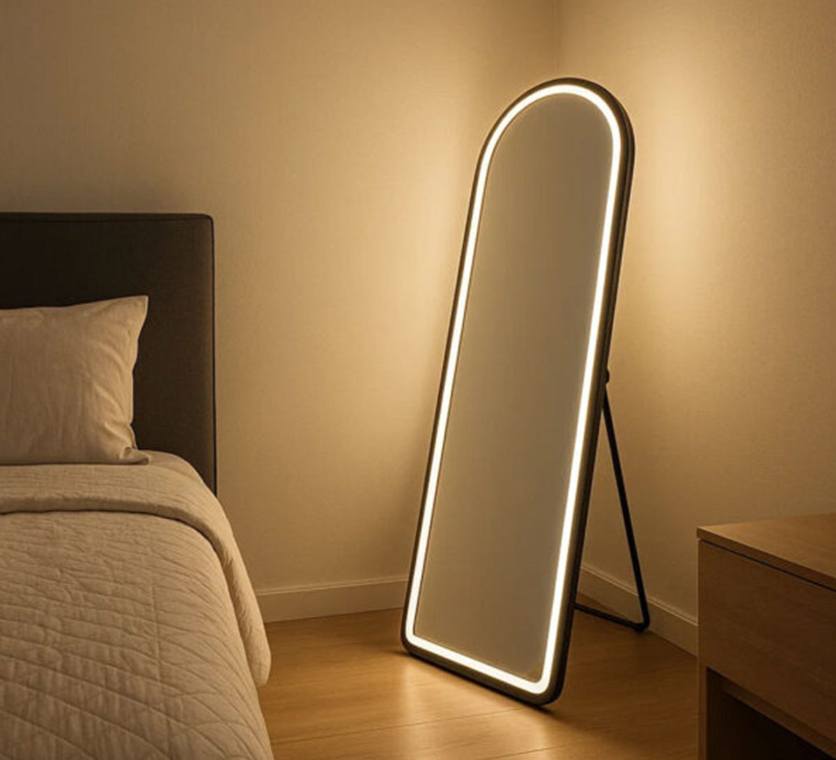 Illuminated curved floor mirror with a stand - Vitrine Furniture - Mirrors