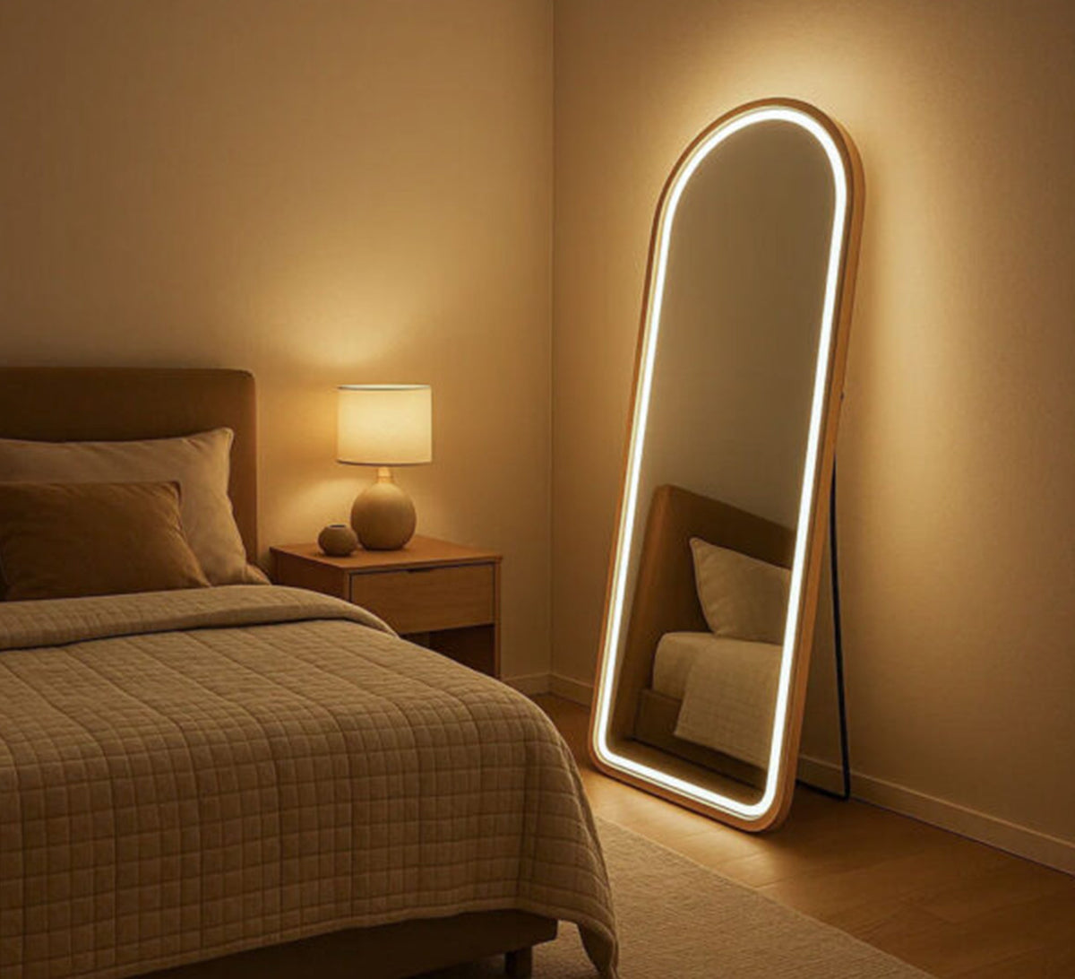 Illuminated curved floor mirror with a stand - Vitrine Furniture - Mirrors