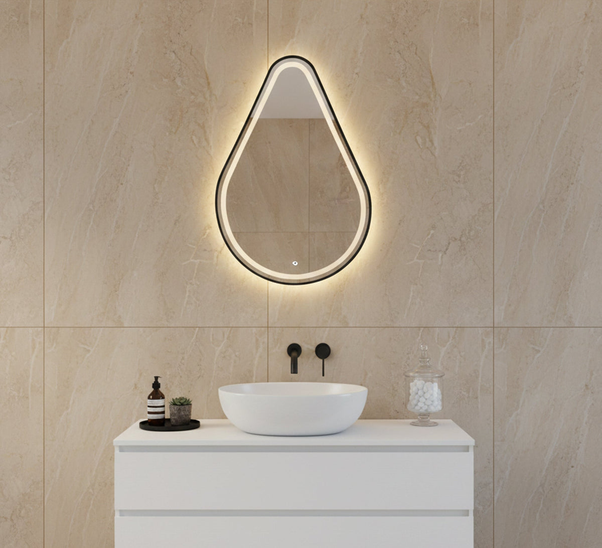 Illuminated metal frame teardrop mirror - Vitrine Furniture - Mirrors