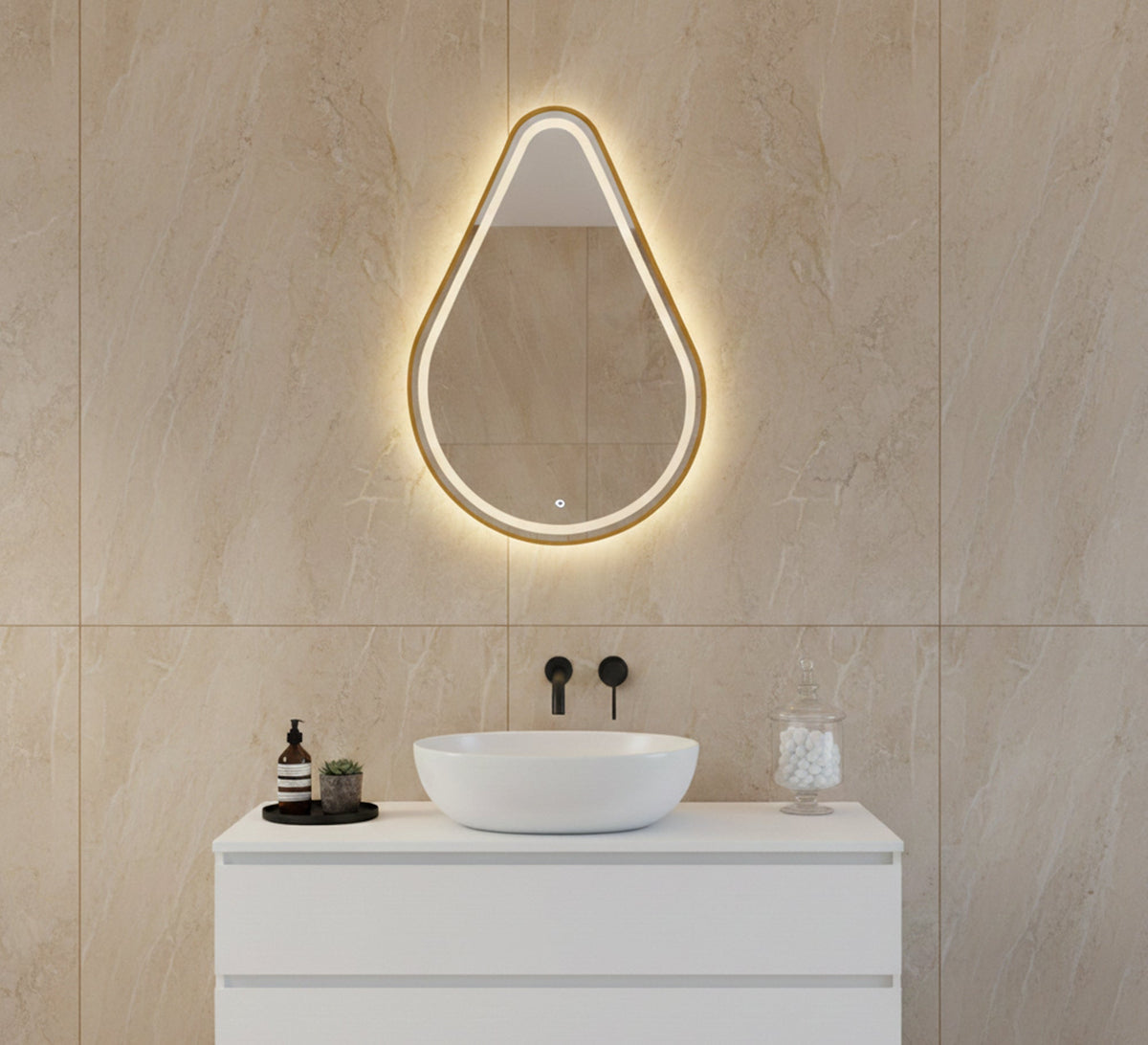 Illuminated metal frame teardrop mirror - Vitrine Furniture - Mirrors