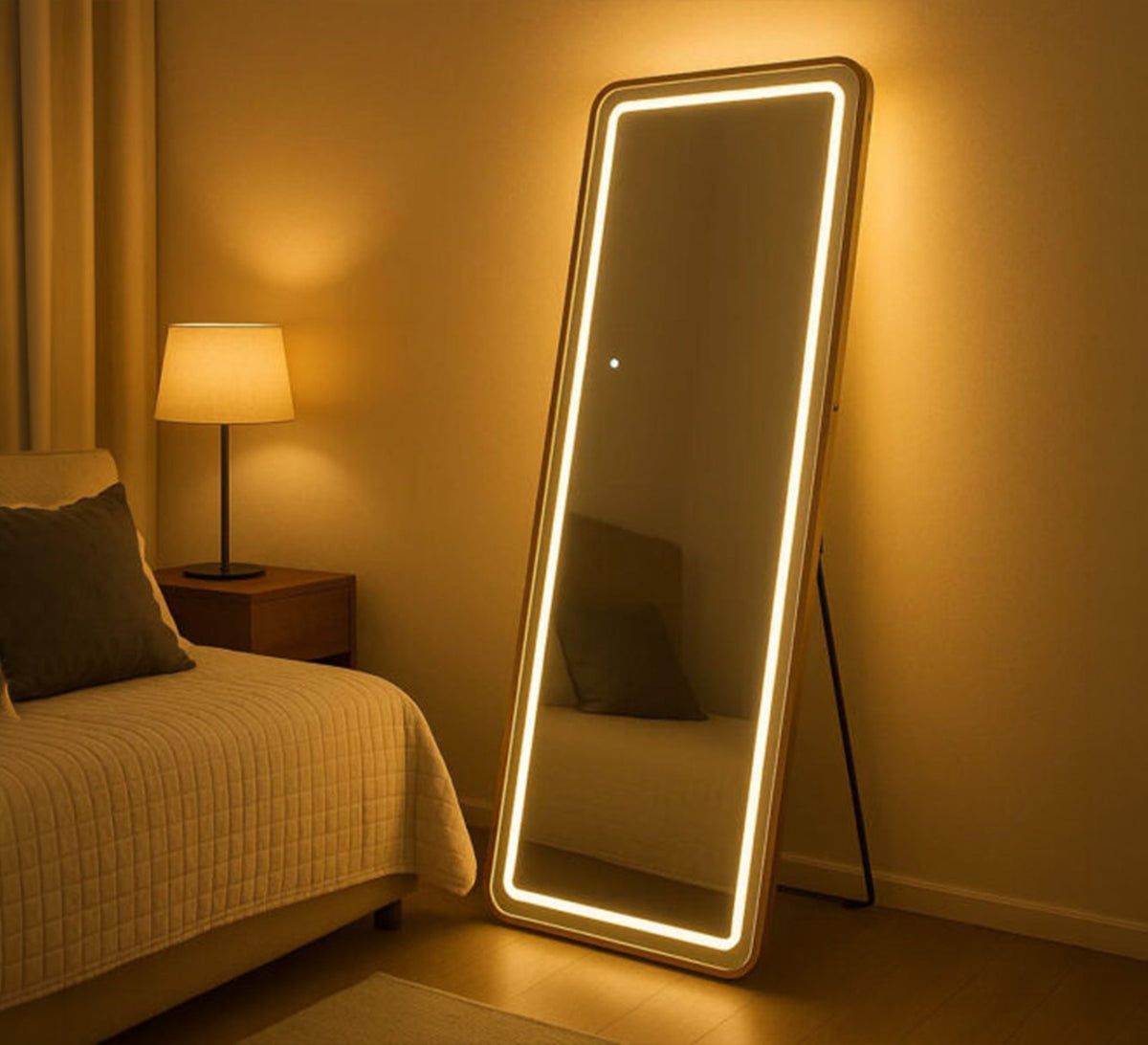 Illuminated rectangular floor mirror with a stand - Vitrine Furniture - Mirrors