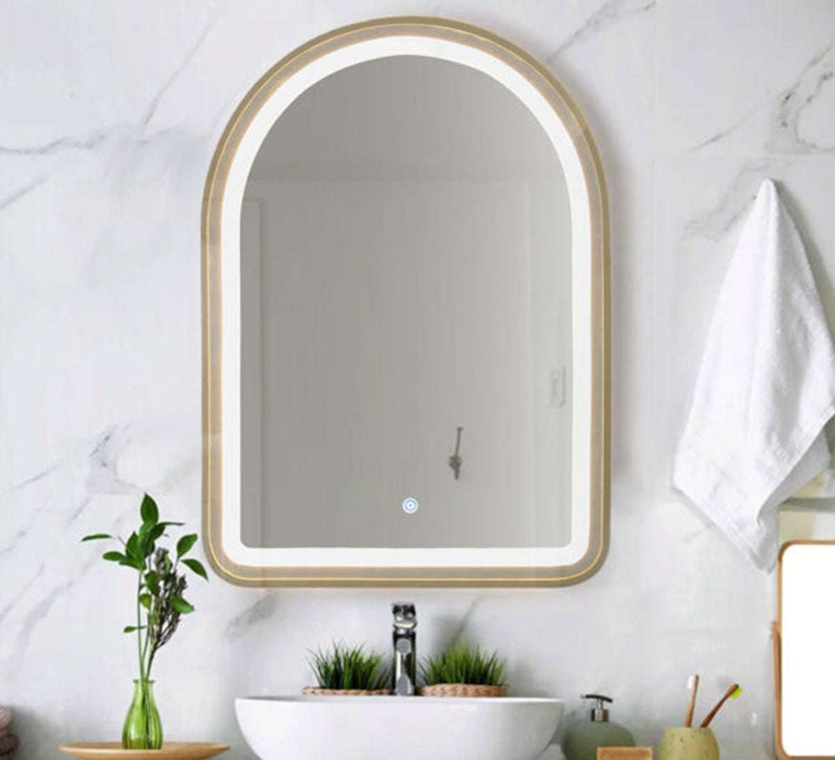 Illuminated wooden frame curved mirror - Vitrine Furniture - Mirrors
