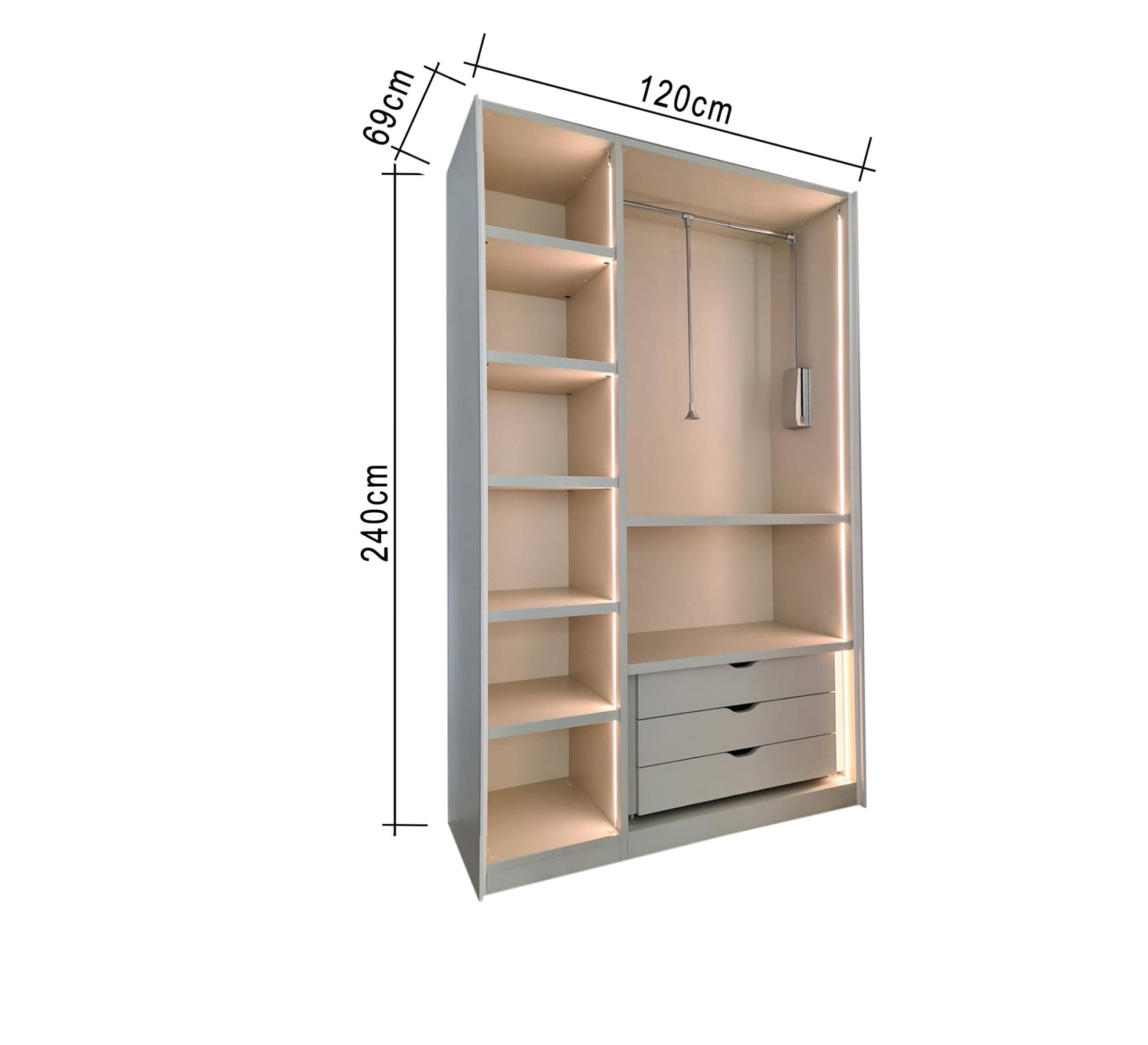 Inbuilt wardrobe with lighting and shelves - Vitrine Furniture - Furniture