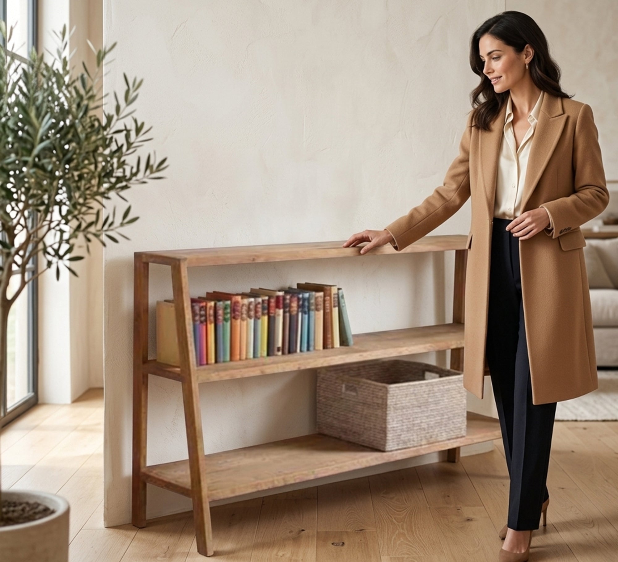 Innovative and practical modern wooden bookcase with sloping, hollow sides - Vitrine Furniture - Office Bookcases