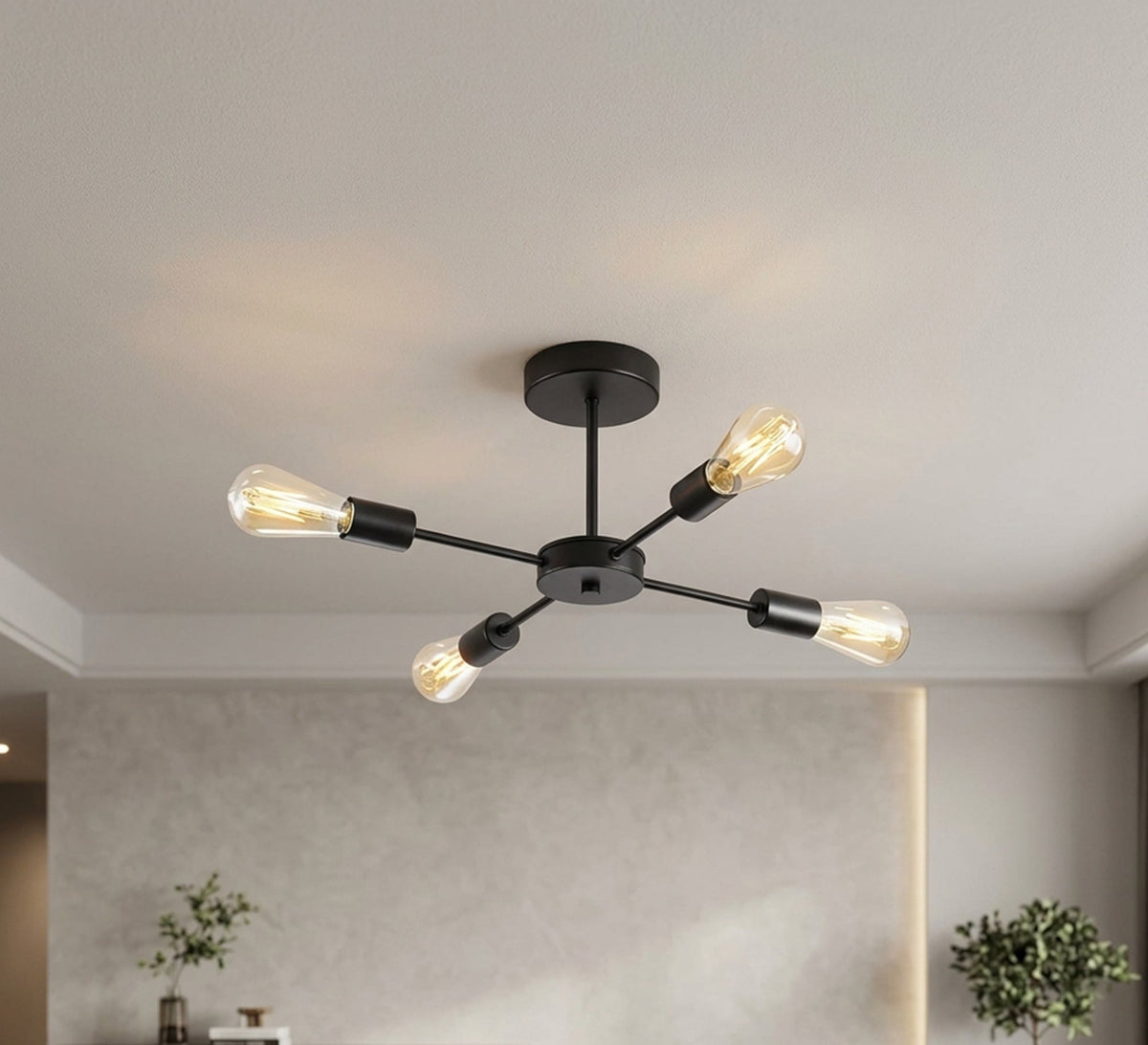 Innovative four-light semi-flush mount ceiling chandelier in black - Vitrine Furniture - Ceiling lights