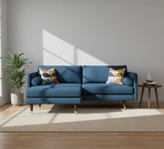 Its corner is L - shaped, blue - Vitrine Furniture - L - shape sofa set
