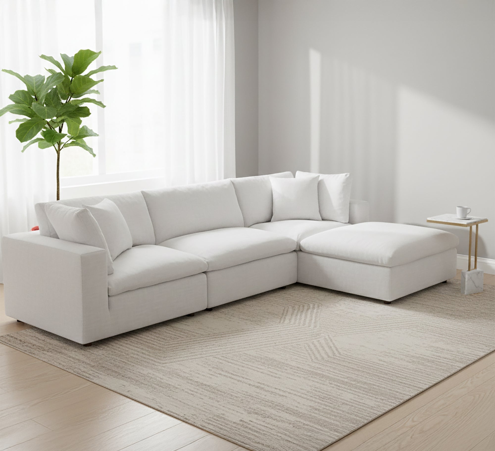Its corner is off white, puffed upholstery - Vitrine Furniture - L - shape sofa set