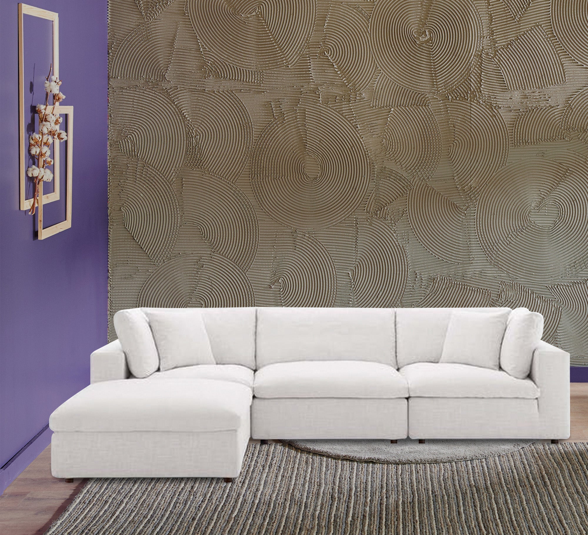 Its corner is off white, puffed upholstery - Vitrine Furniture - L - shape sofa set