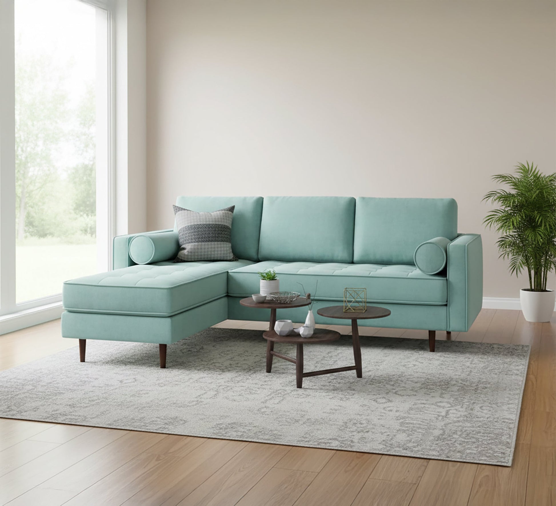 Its corner is the letter L, brown with capotonite beads at the base - Vitrine Furniture - L - shape sofa set