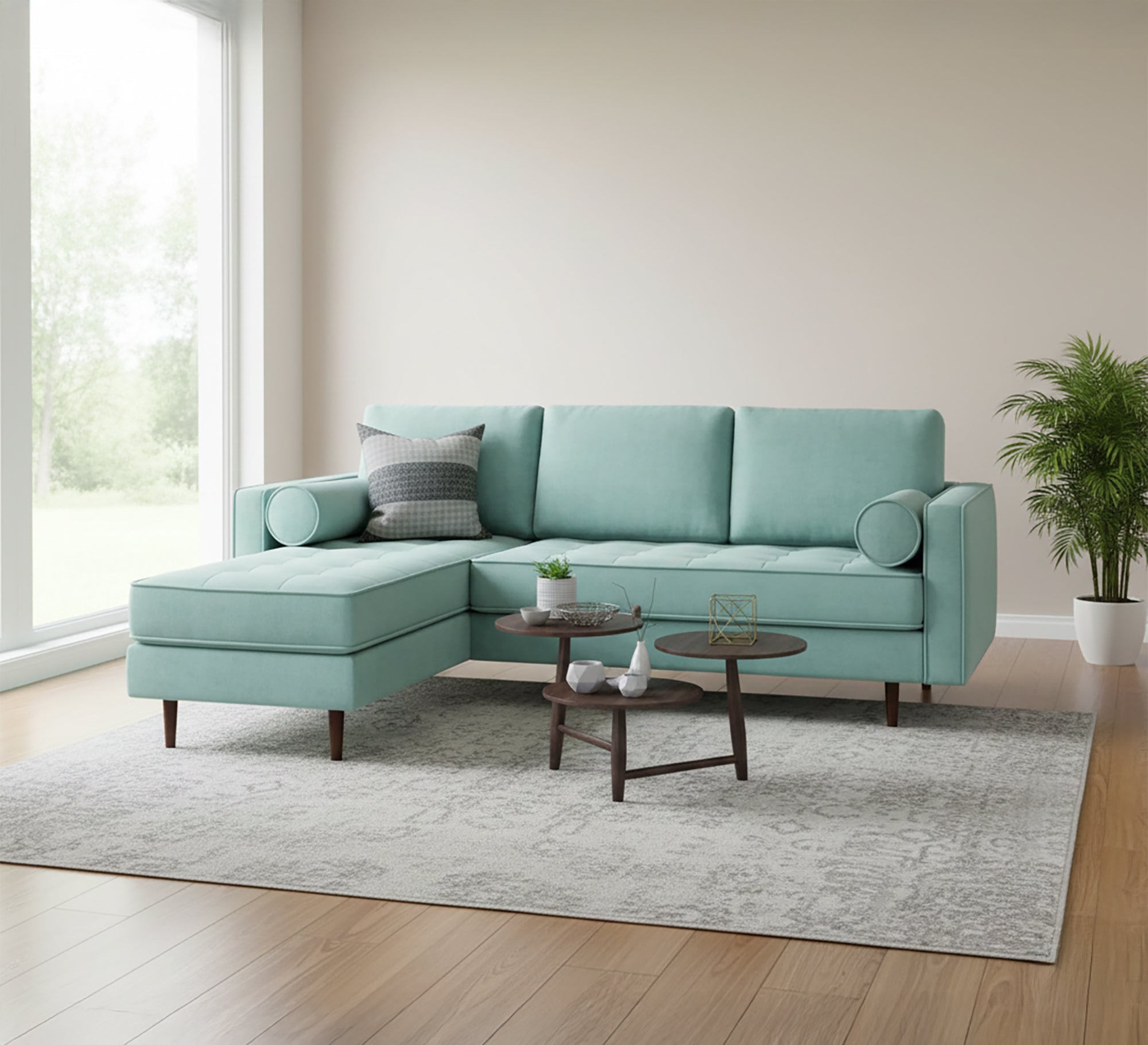 Its corner is the letter L, brown with capotonite beads at the base - Vitrine Furniture - L - shape sofa set