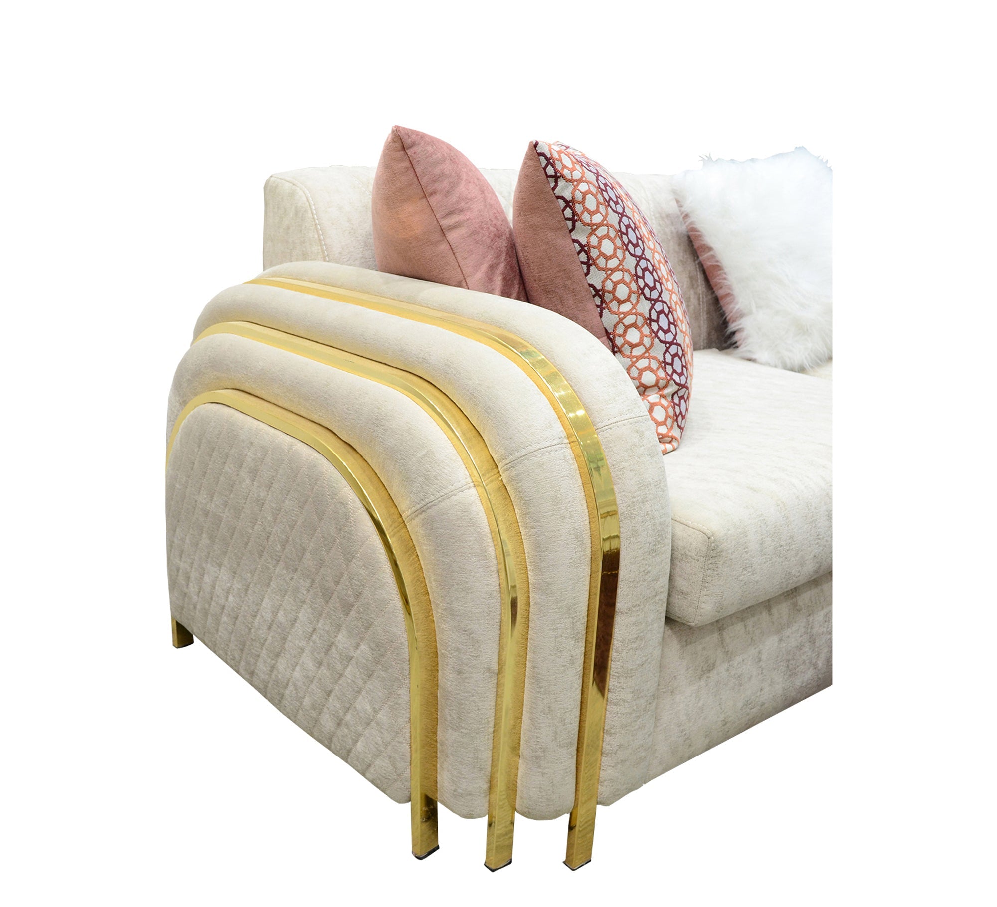 Ivory Dreams White Corner with Sleek Steel Ornaments - Vitrine Furniture - Living room sets