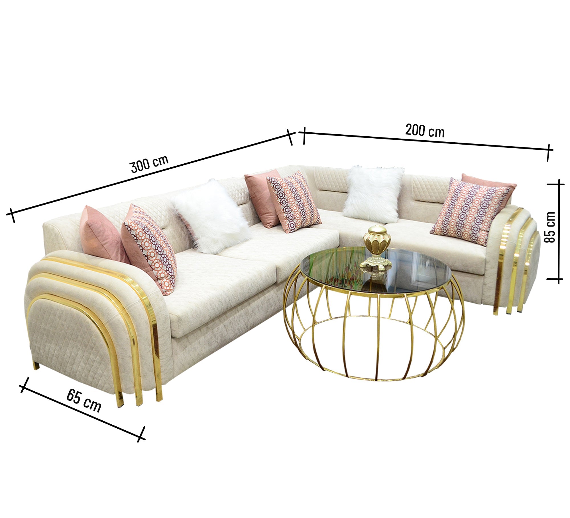 Ivory Dreams White Corner with Sleek Steel Ornaments - Vitrine Furniture - Living room sets