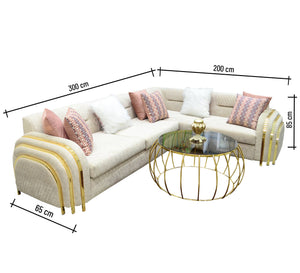 Ivory Dreams White Corner with Sleek Steel Ornaments - Vitrine Furniture - Living room sets