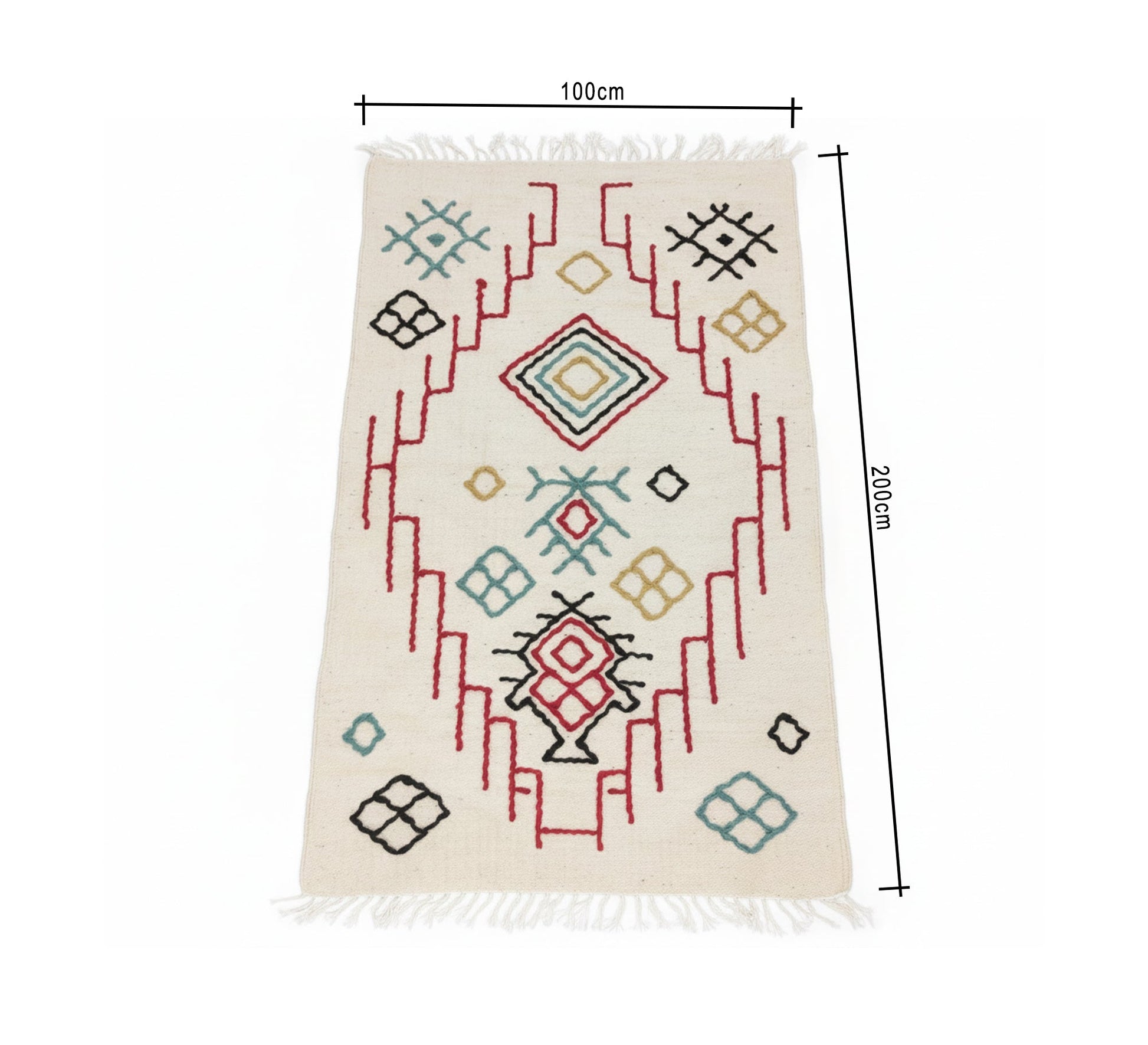 Ivory rug with arrow embroidery and geometric patterns - Vitrine Furniture - Accessories