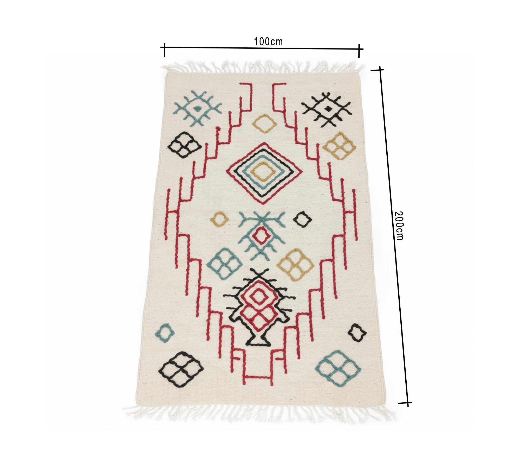 Ivory rug with arrow embroidery and geometric patterns - Vitrine Furniture - Accessories