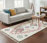 Ivory rug with arrow embroidery and geometric patterns - Vitrine Furniture - Accessories
