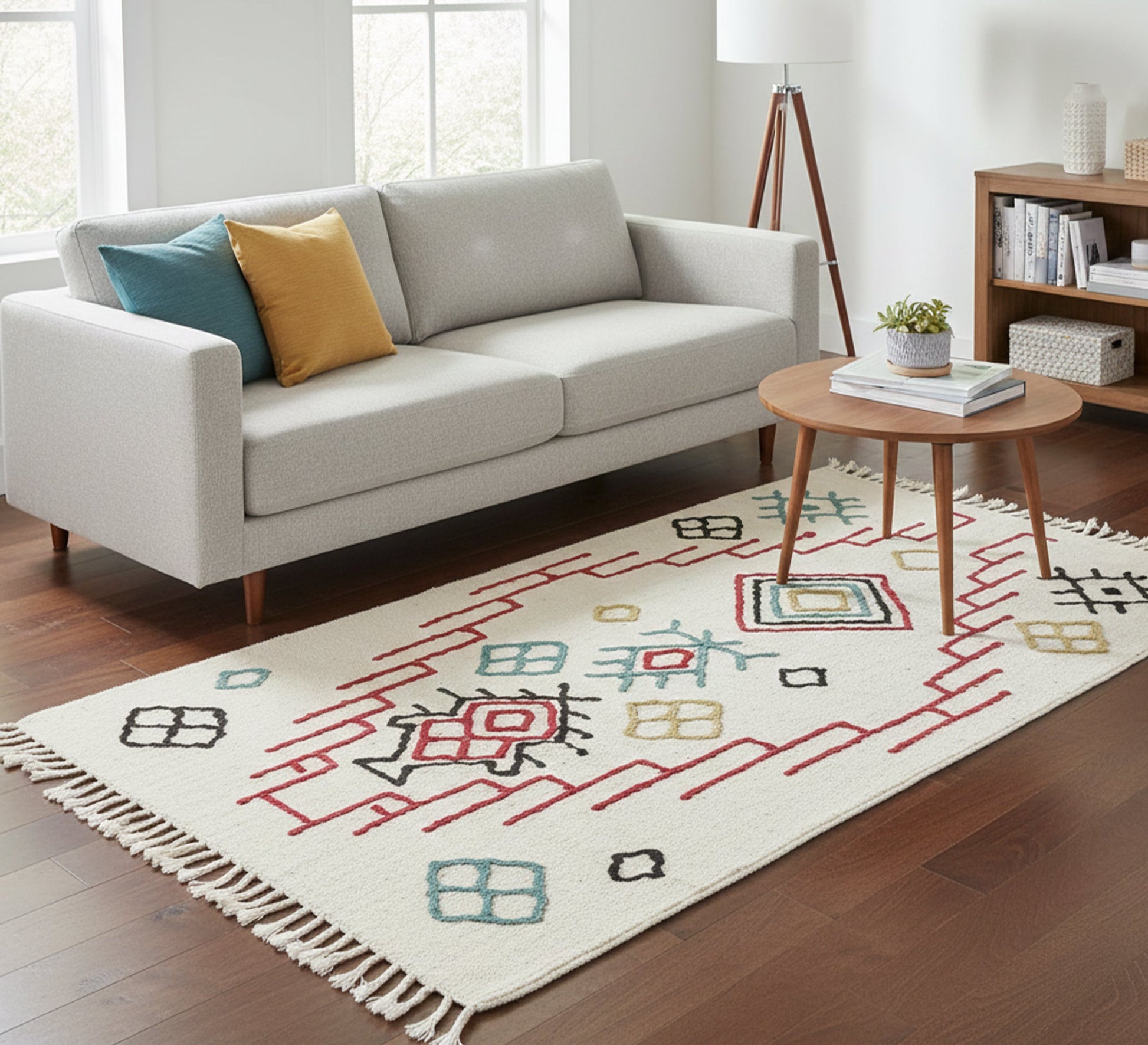 Ivory rug with arrow embroidery and geometric patterns - Vitrine Furniture - Accessories