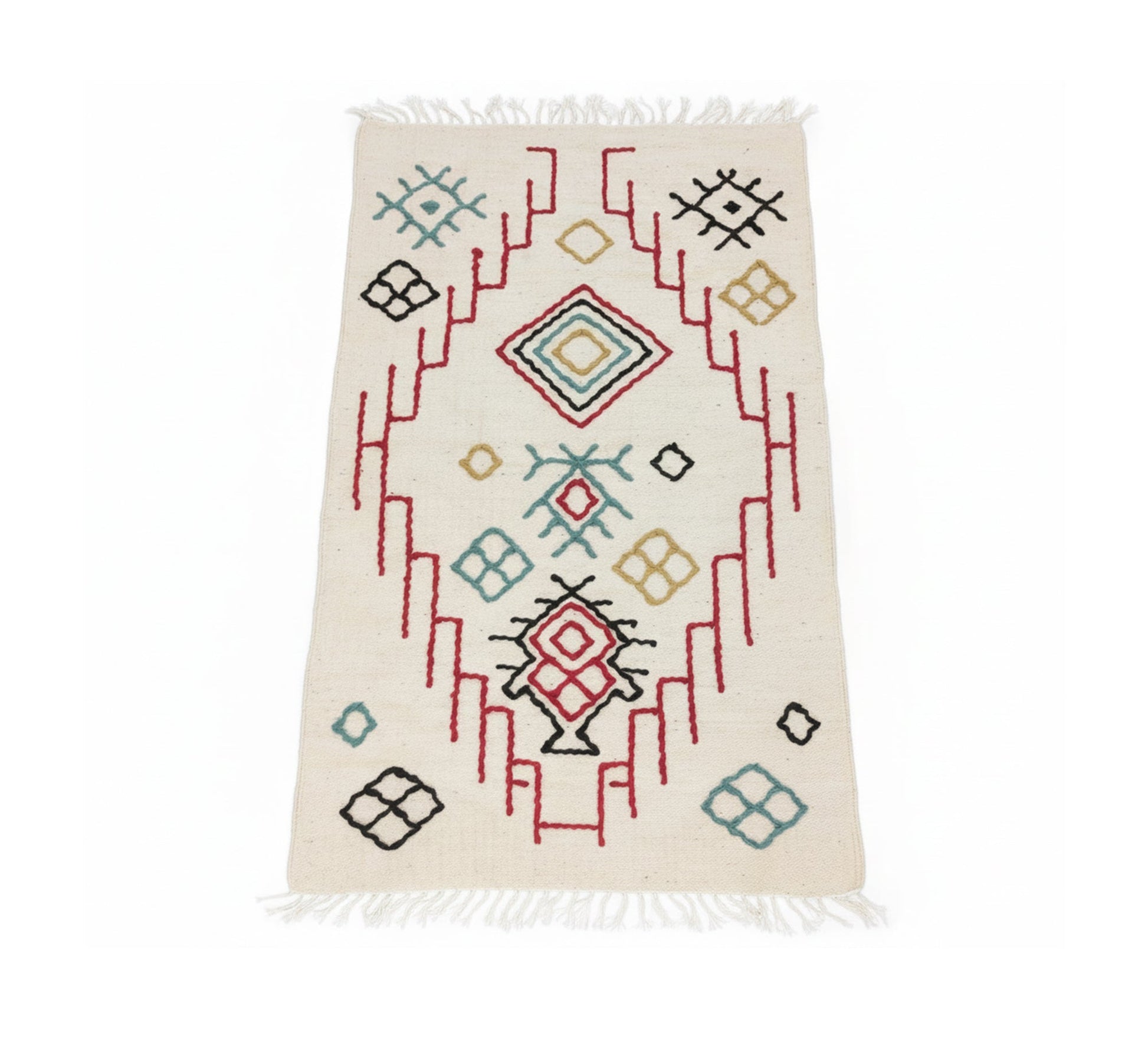 Ivory rug with arrow embroidery and geometric patterns - Vitrine Furniture - Accessories
