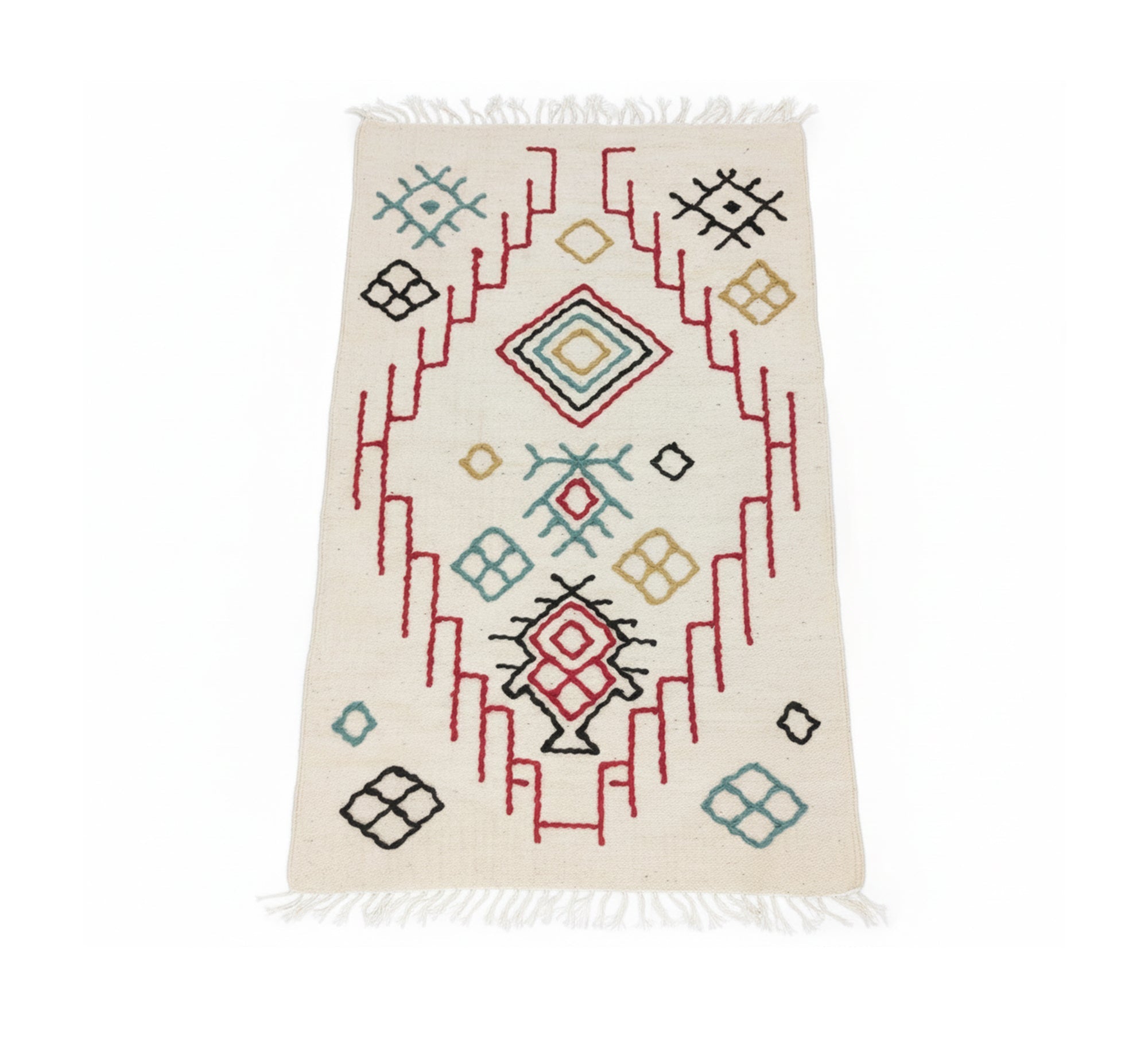 Ivory rug with arrow embroidery and geometric patterns - Vitrine Furniture - Accessories