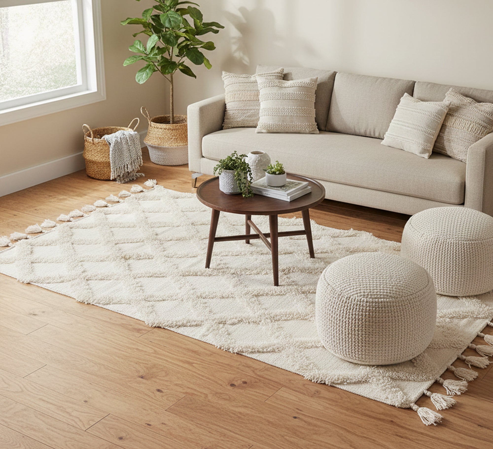 Ivory rug with delicate, scattered, diamond - patterned embroidery - Vitrine Furniture - Accessories