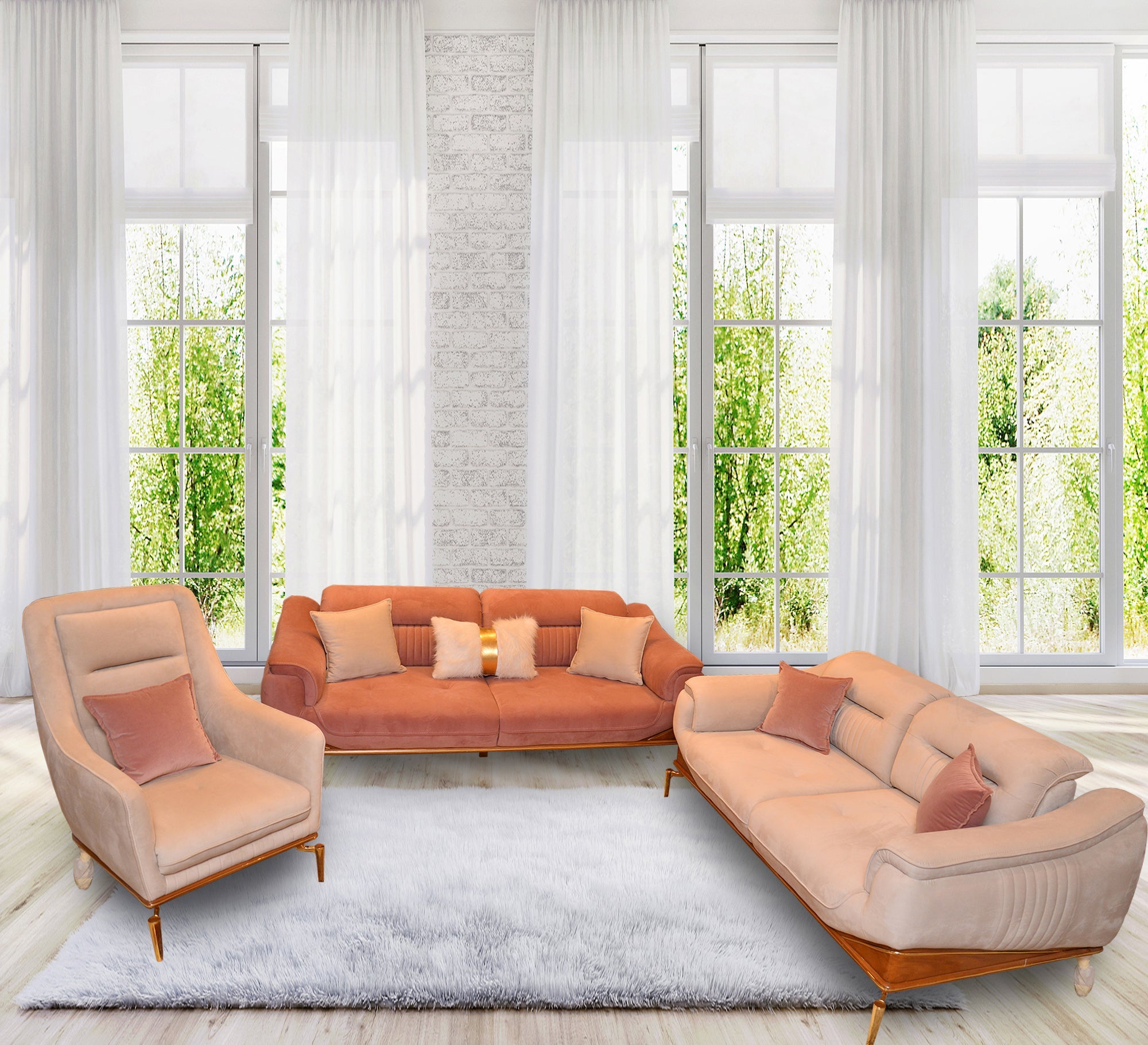 Ivory white and light pink salon - Vitrine Furniture - Salon Sets