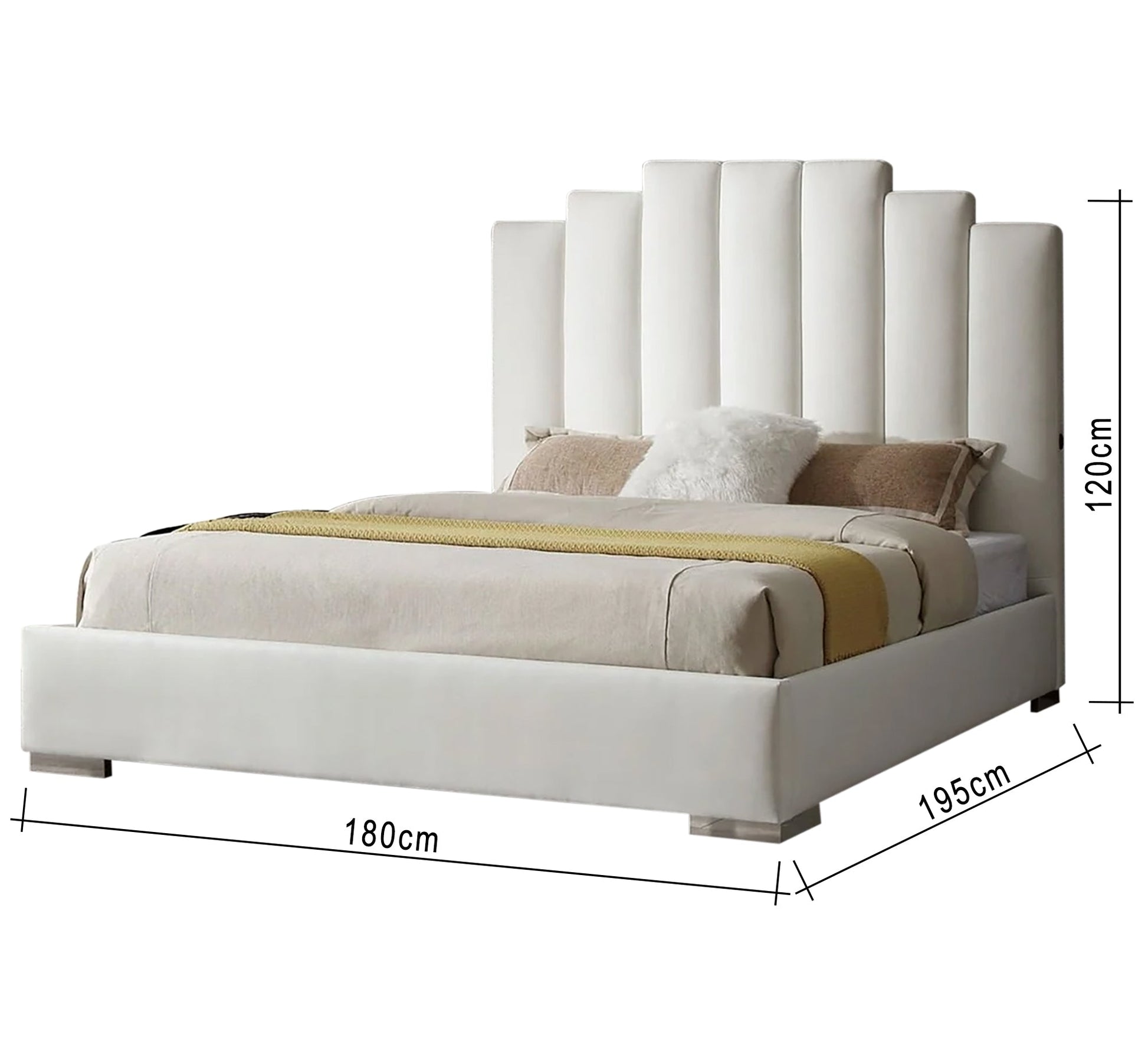 Ivory white bed with scalloped headboard - Vitrine Furniture - Furniture