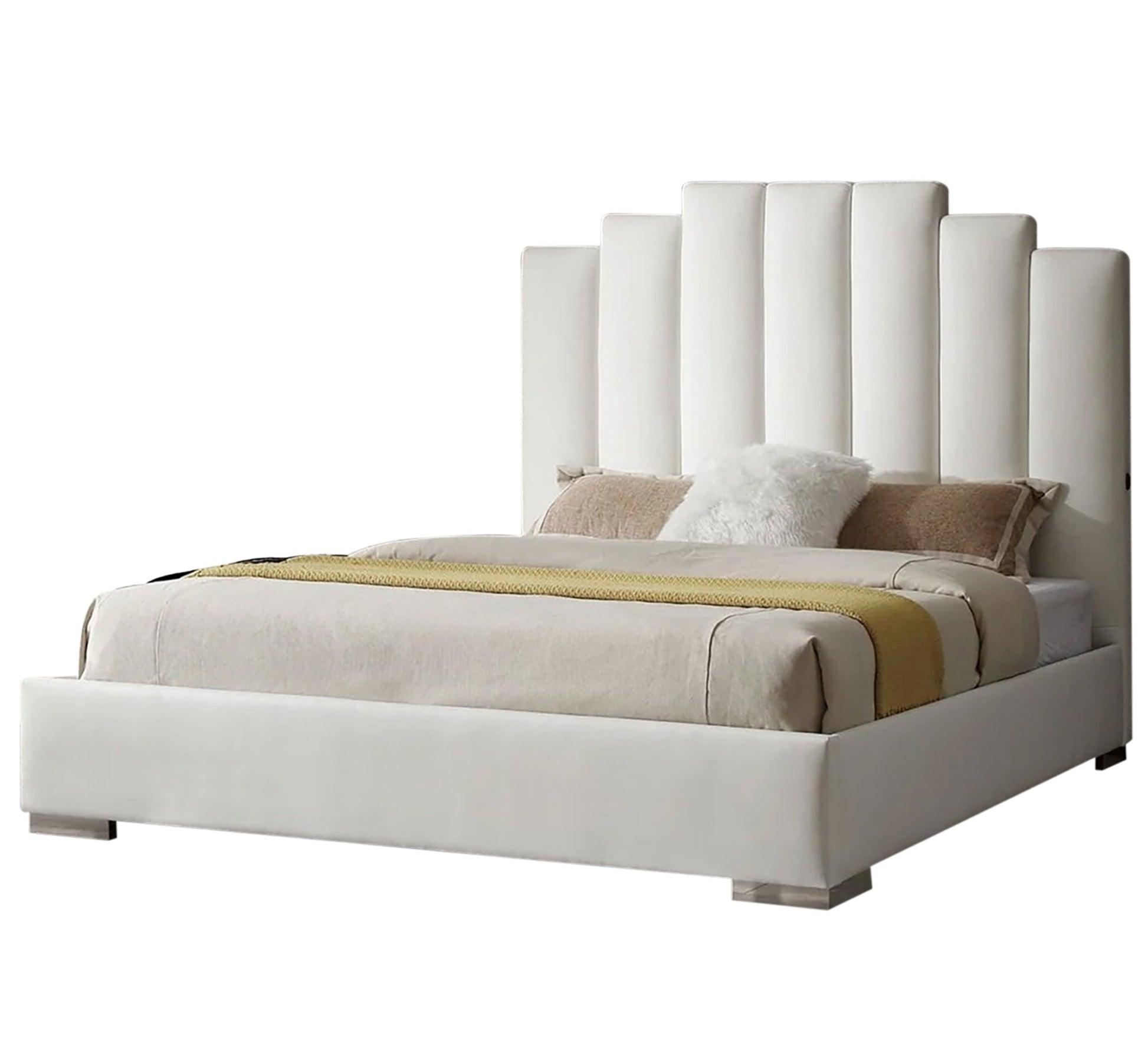 Ivory white bed with scalloped headboard - Vitrine Furniture - Furniture