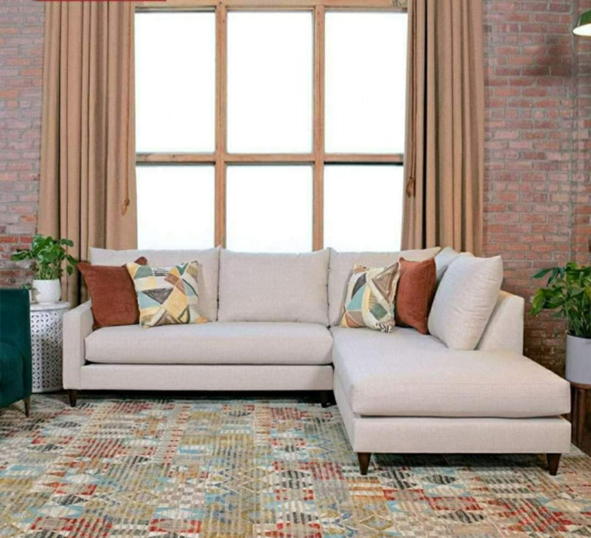 Ivory white corner sofa with colorful cushions - Vitrine Furniture - L - shape sofa set