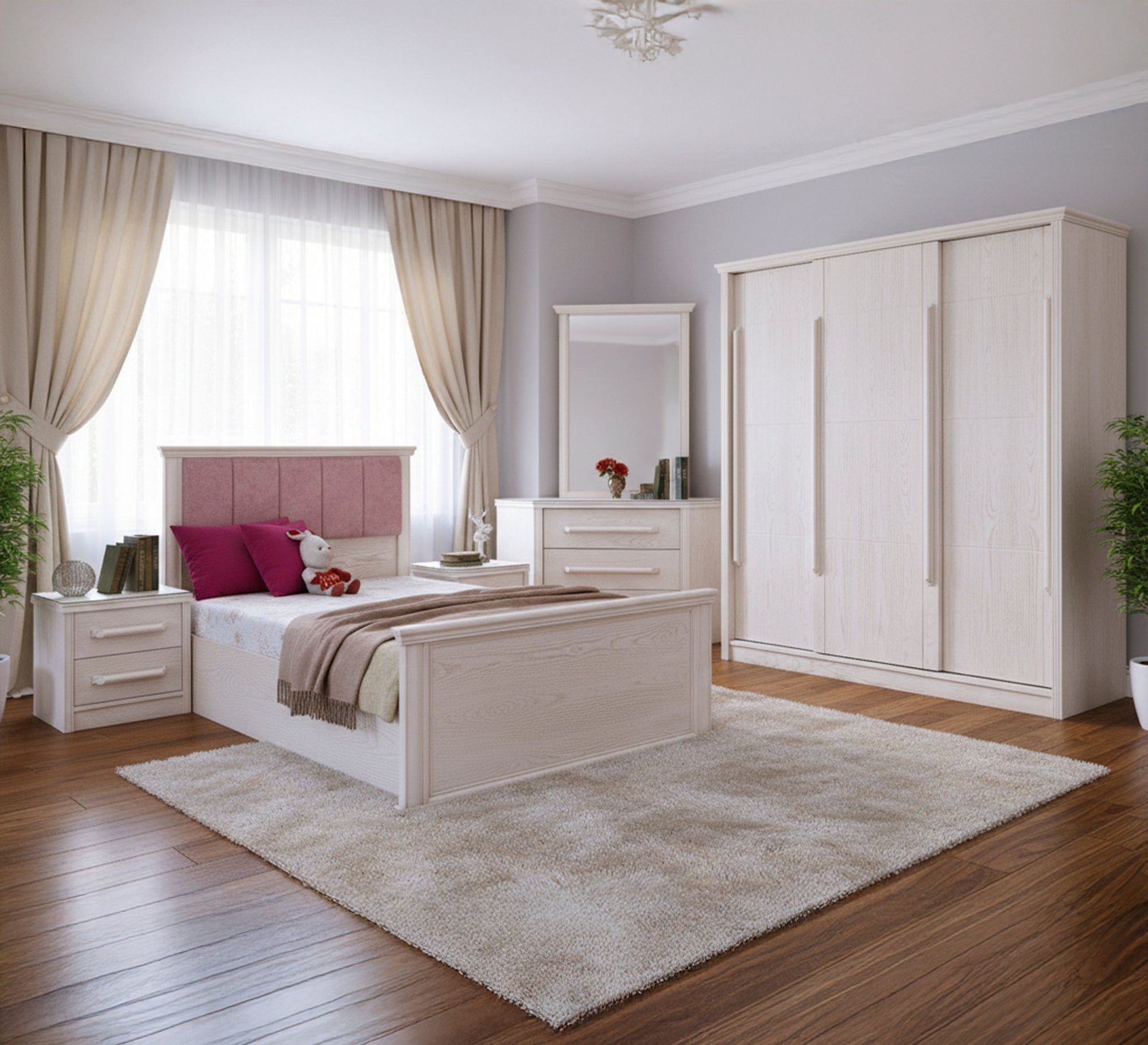 Junior bedroom with beige wood grain - Vitrine Furniture - Kids Rooms