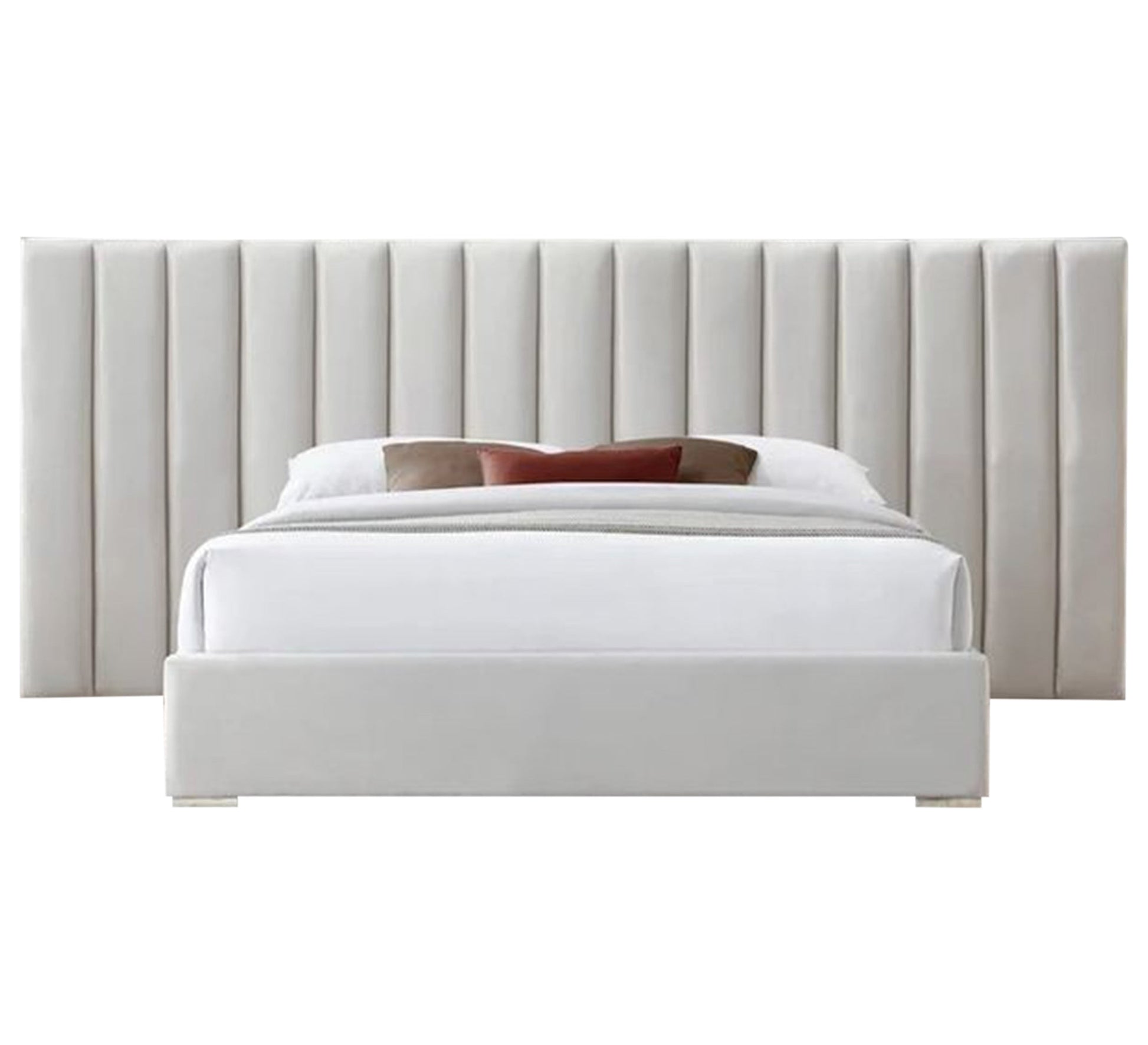 King size white bed with a high capitone headboard, divided lengthwise into two - Vitrine Furniture - Furniture